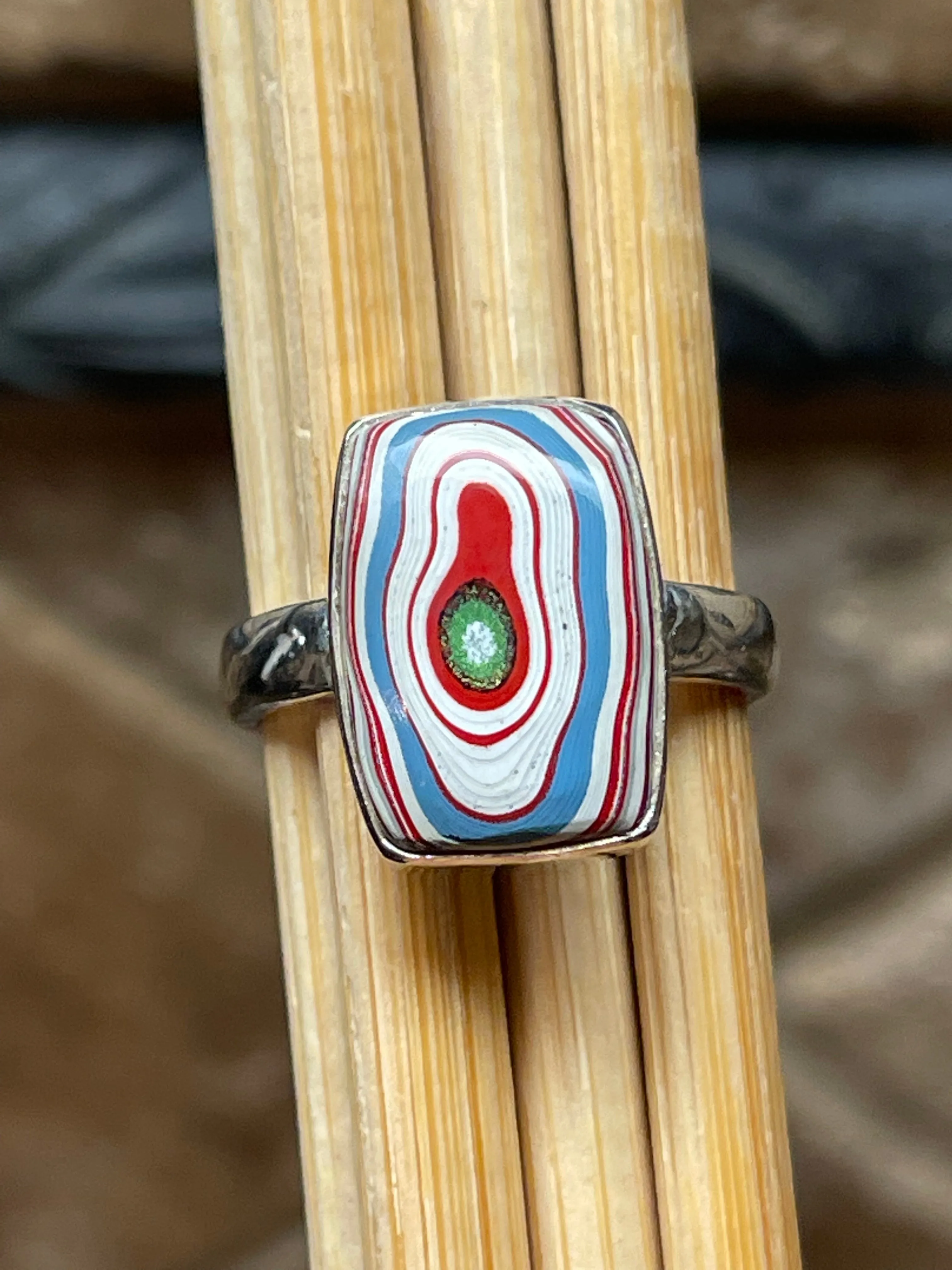 Gorgeous Fordite Agate 925 Solid Sterling Silver Ring Size 8