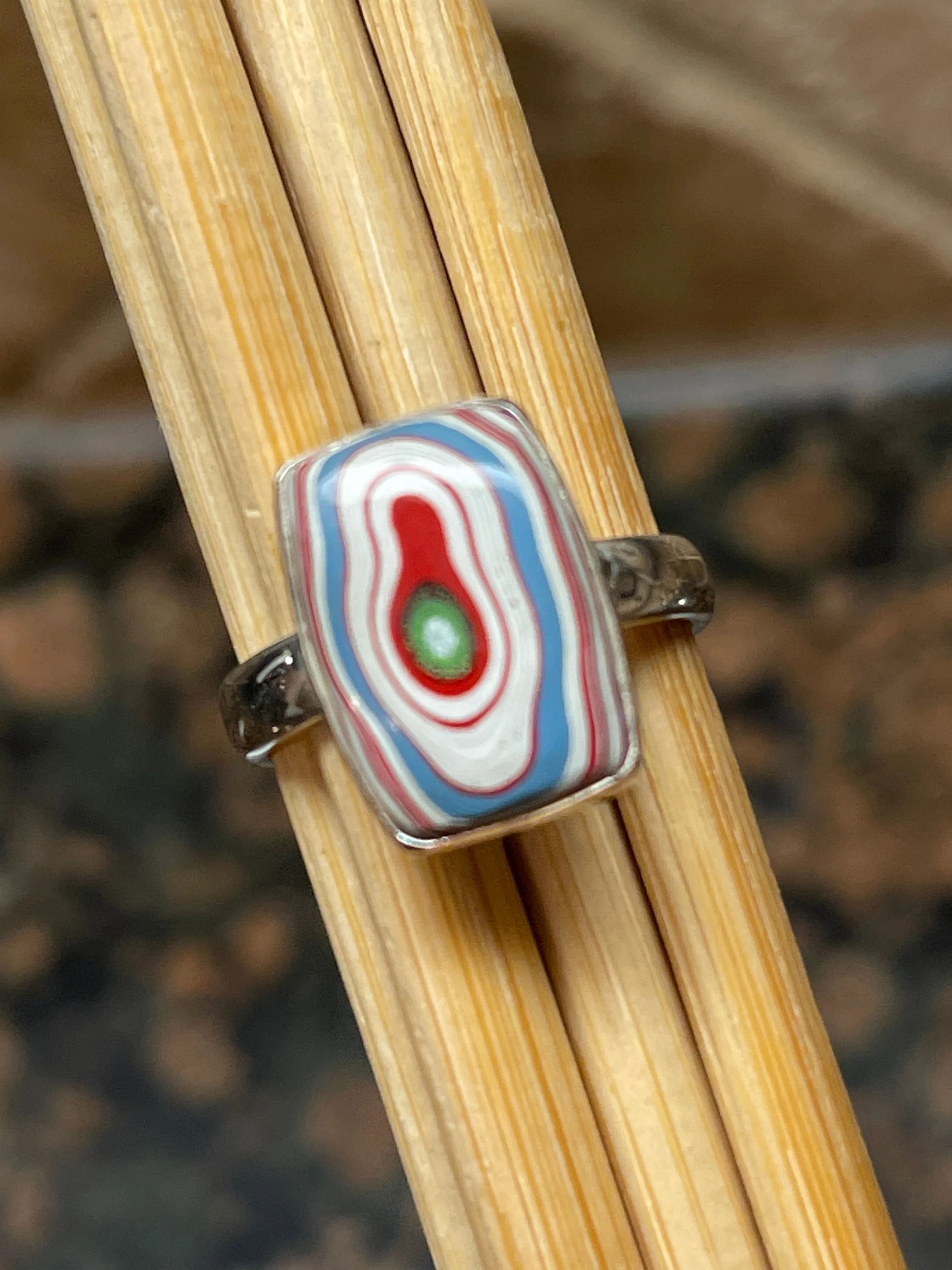 Gorgeous Fordite Agate 925 Solid Sterling Silver Ring Size 8