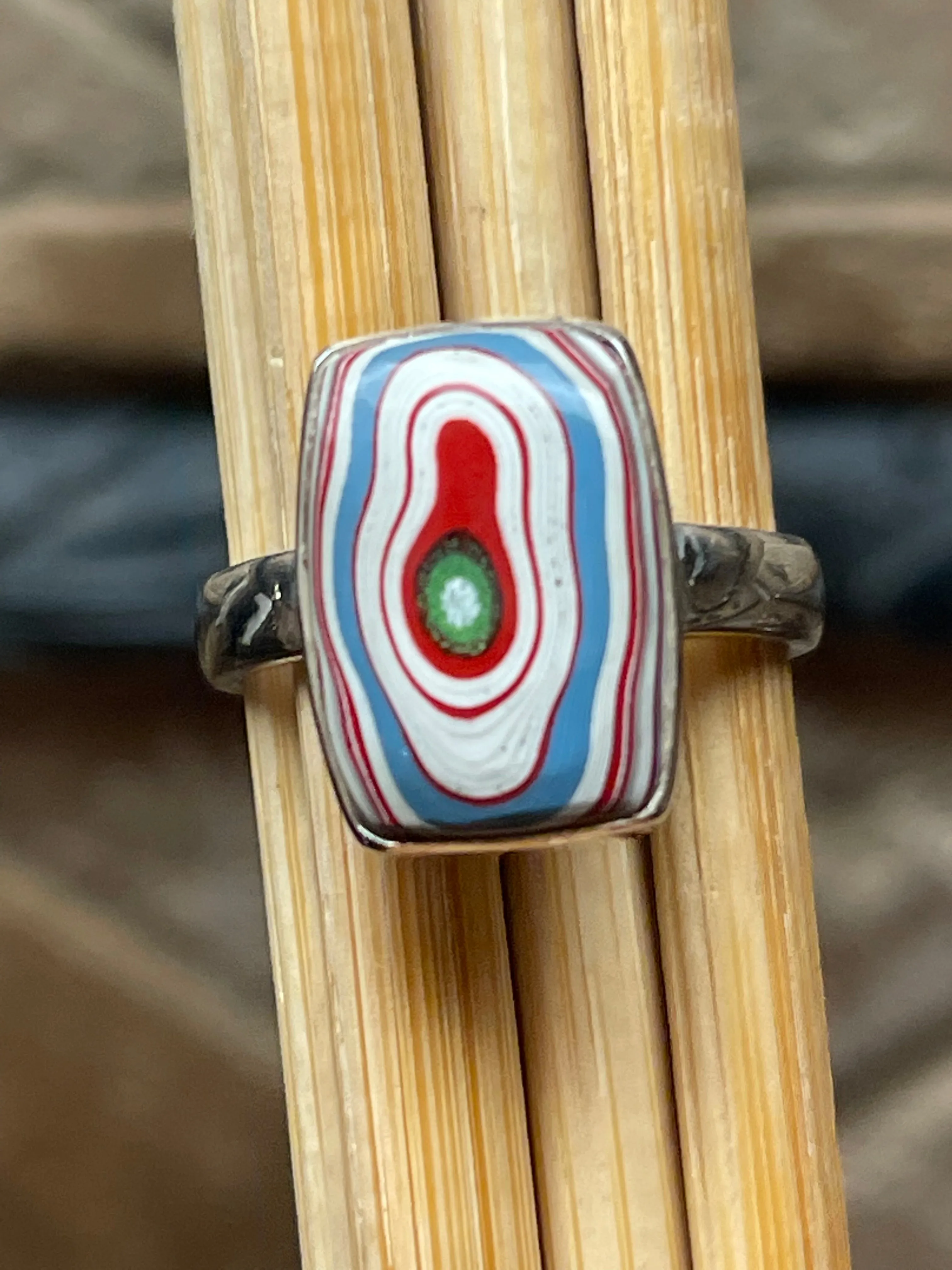 Gorgeous Fordite Agate 925 Solid Sterling Silver Ring Size 8