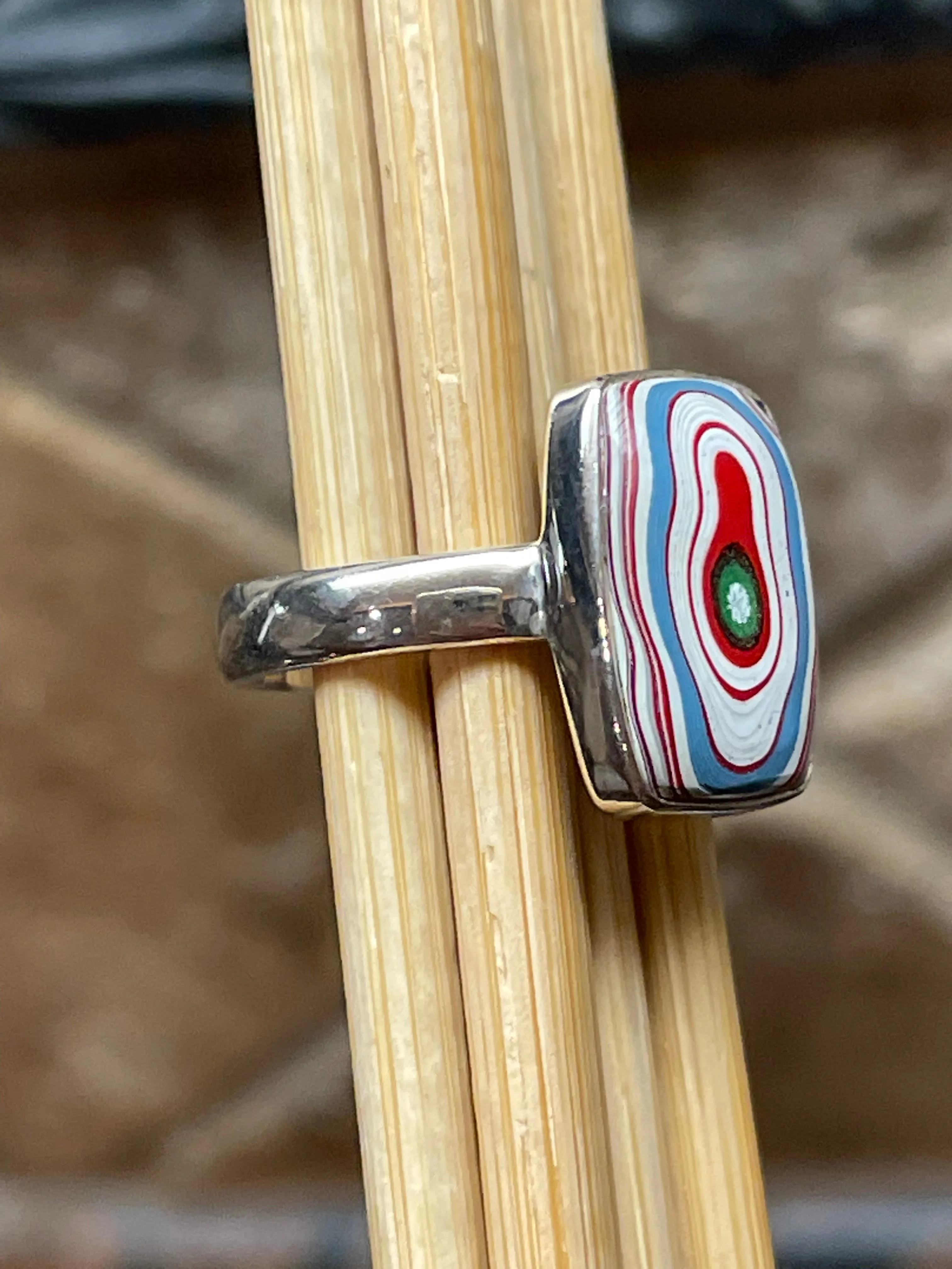 Gorgeous Fordite Agate 925 Solid Sterling Silver Ring Size 8