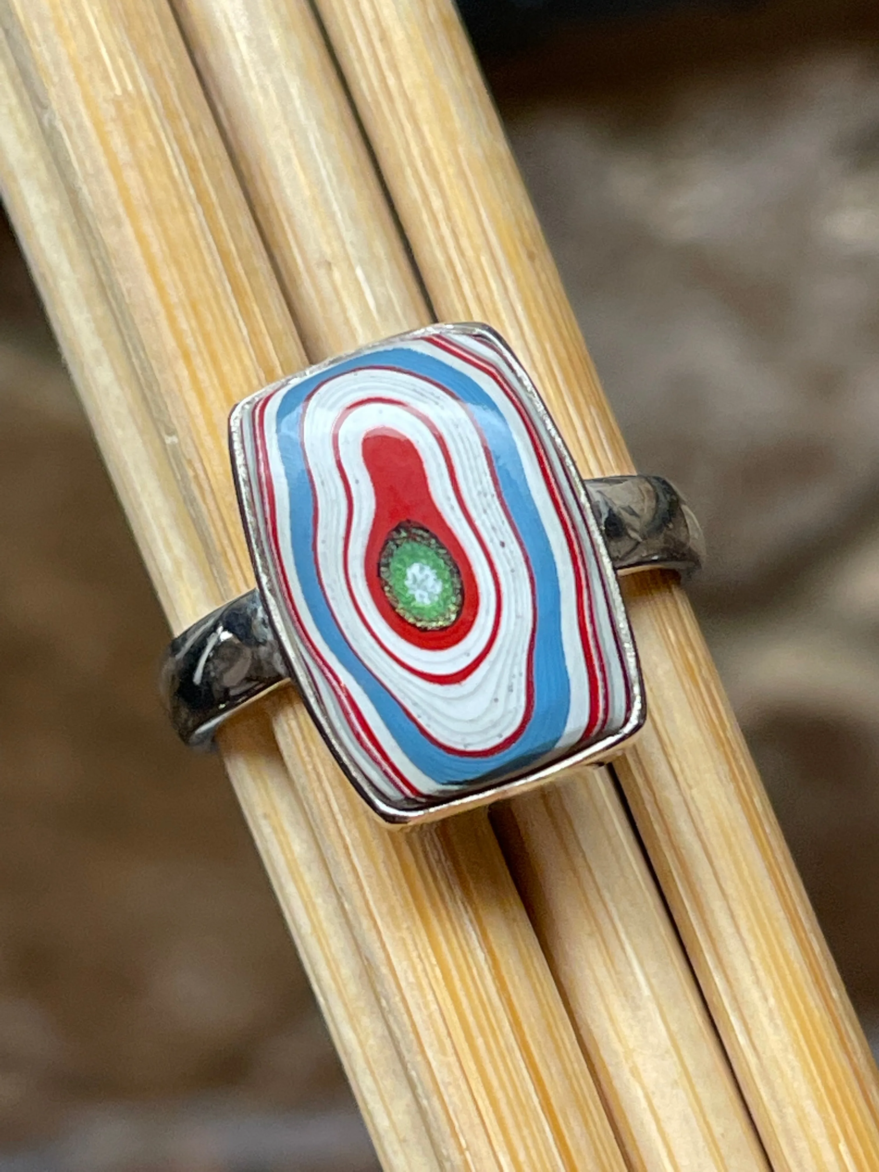 Gorgeous Fordite Agate 925 Solid Sterling Silver Ring Size 8