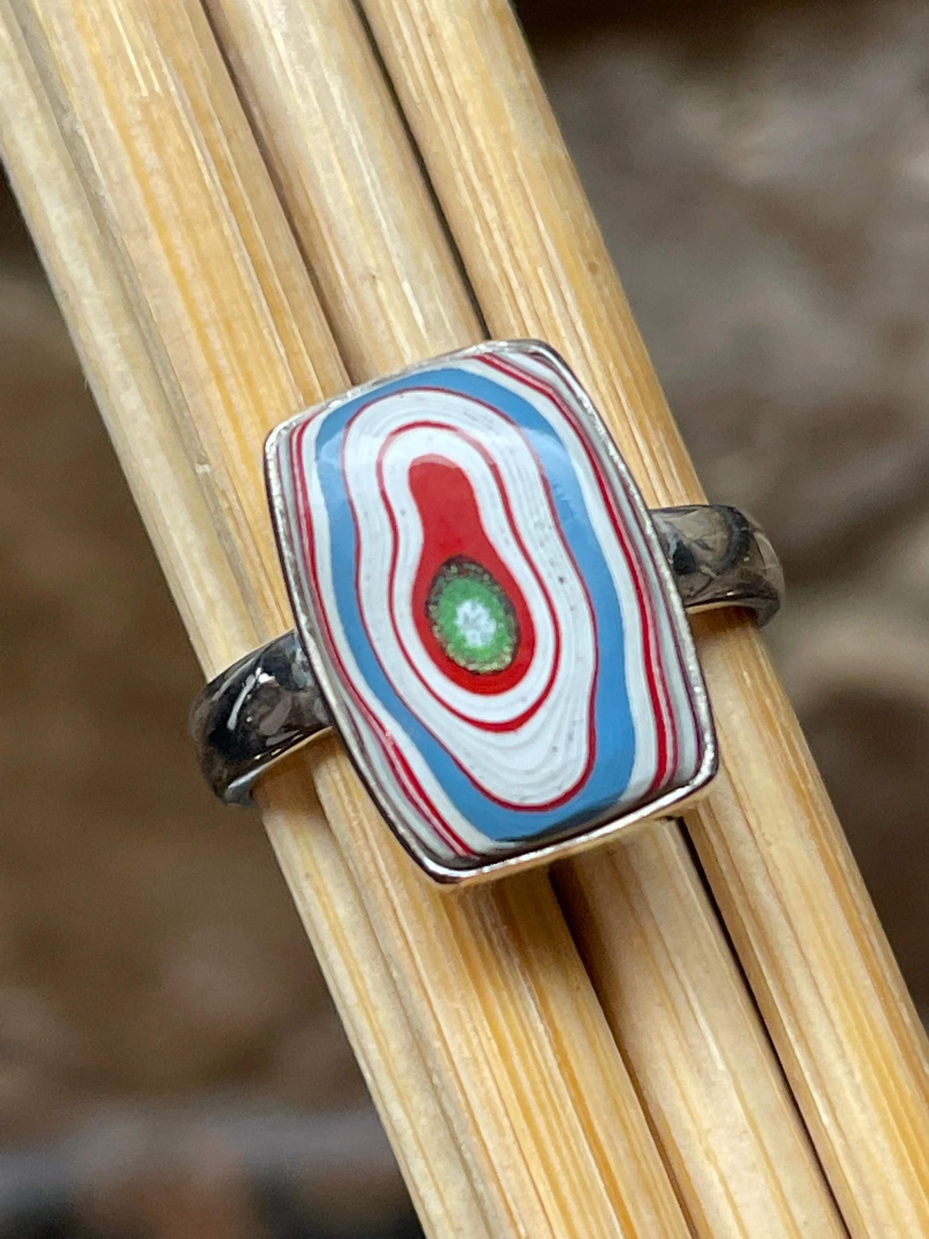 Gorgeous Fordite Agate 925 Solid Sterling Silver Ring Size 8