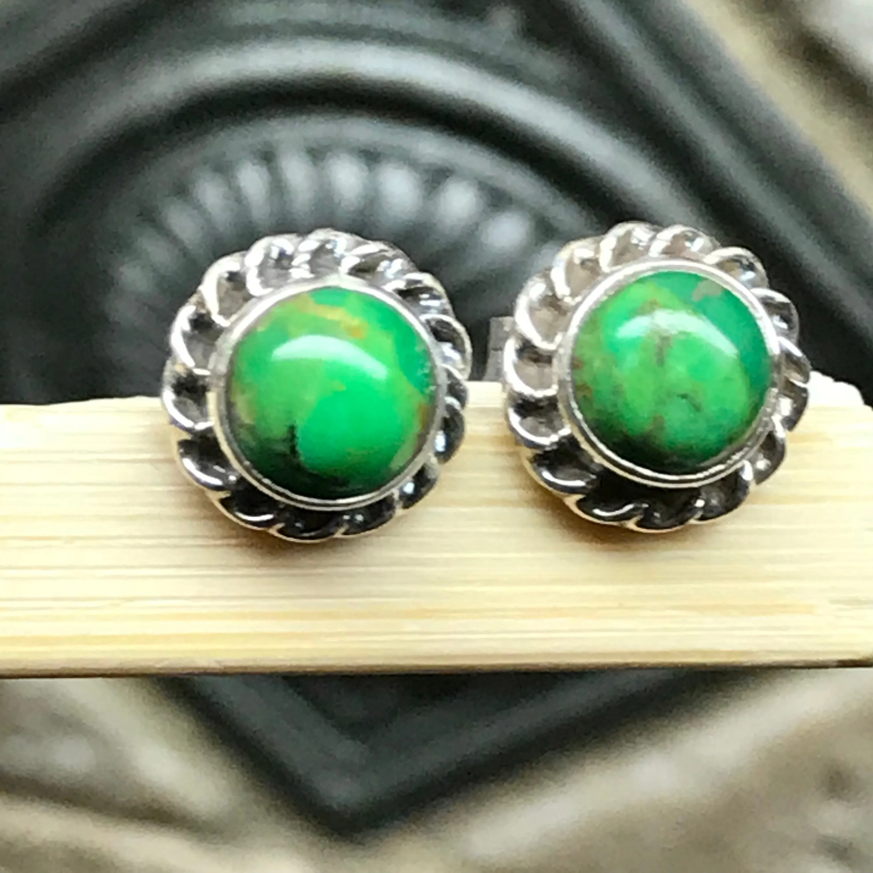 Gorgeous Green Copper Turquoise 925 Solid Sterling Silver Earrings 6mm