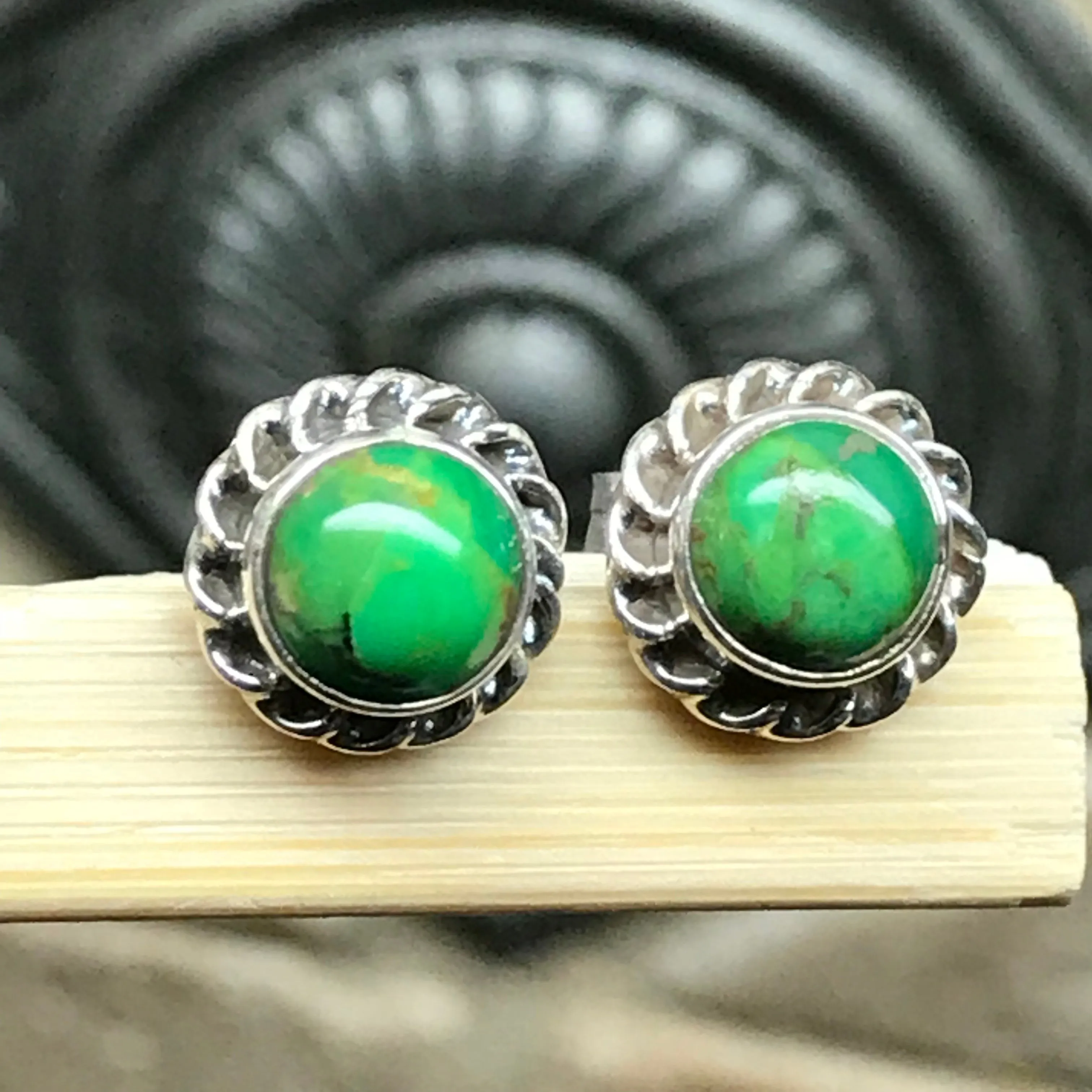 Gorgeous Green Copper Turquoise 925 Solid Sterling Silver Earrings 6mm
