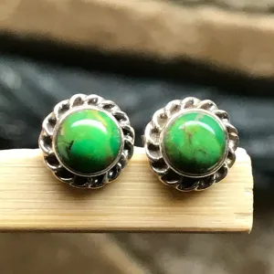 Gorgeous Green Copper Turquoise 925 Solid Sterling Silver Earrings 6mm