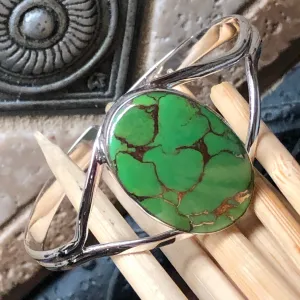Gorgeous Green Mohave Turquoise 925 Sterling Silver Bezel Setting Cuff Bracelet