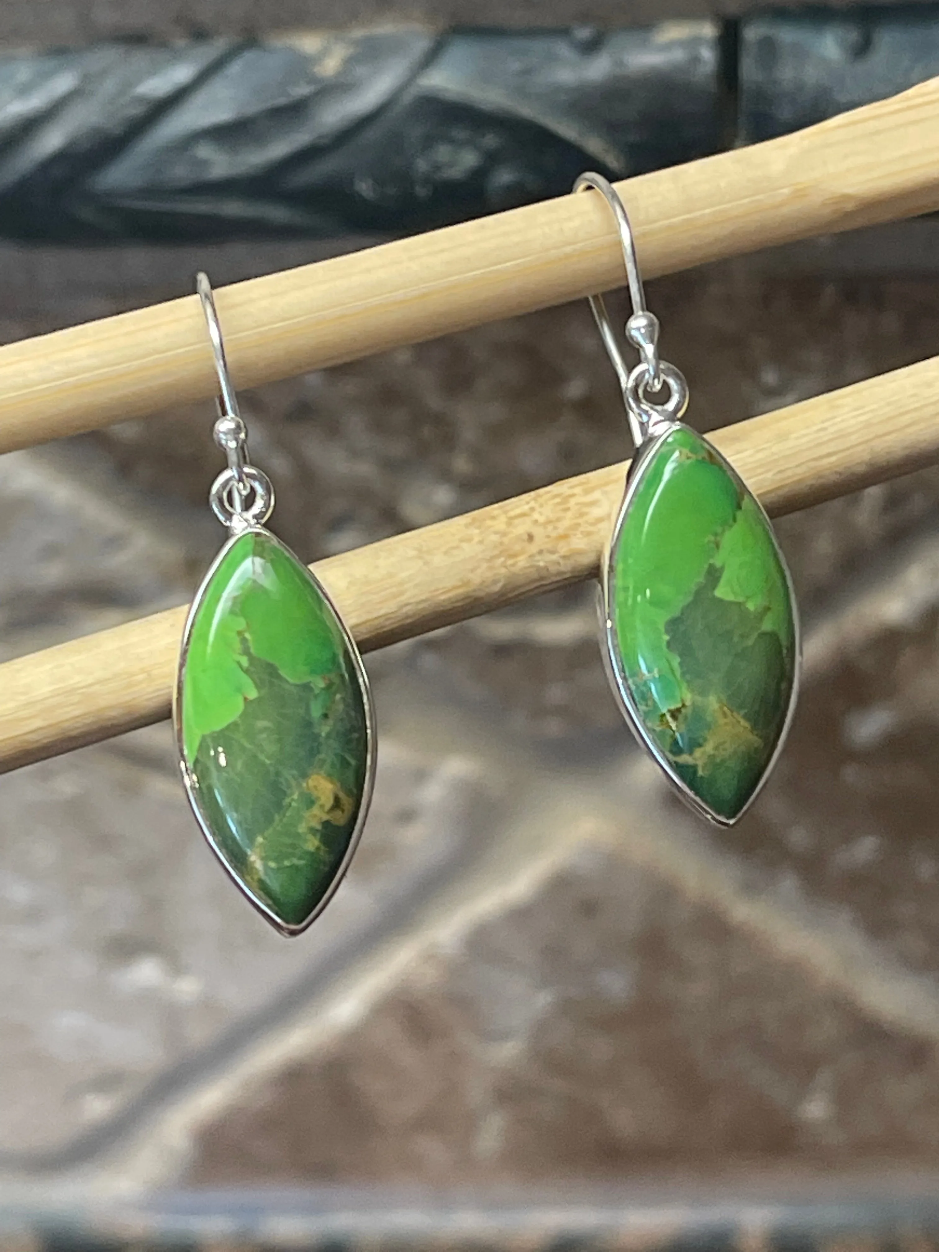 Gorgeous Green Turquoise 925 Solid Sterling Silver Earrings 40mm