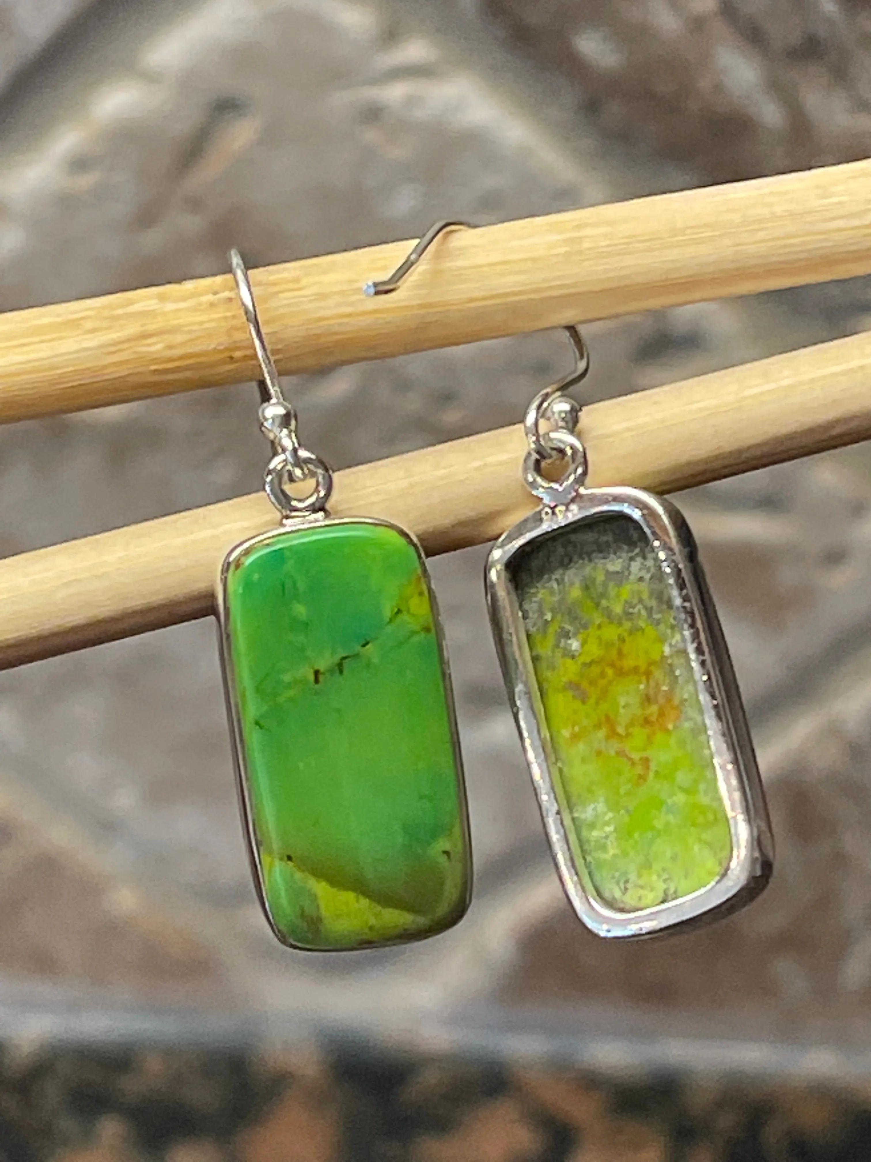Gorgeous Green Turquoise 925 Solid Sterling Silver Earrings 40mm