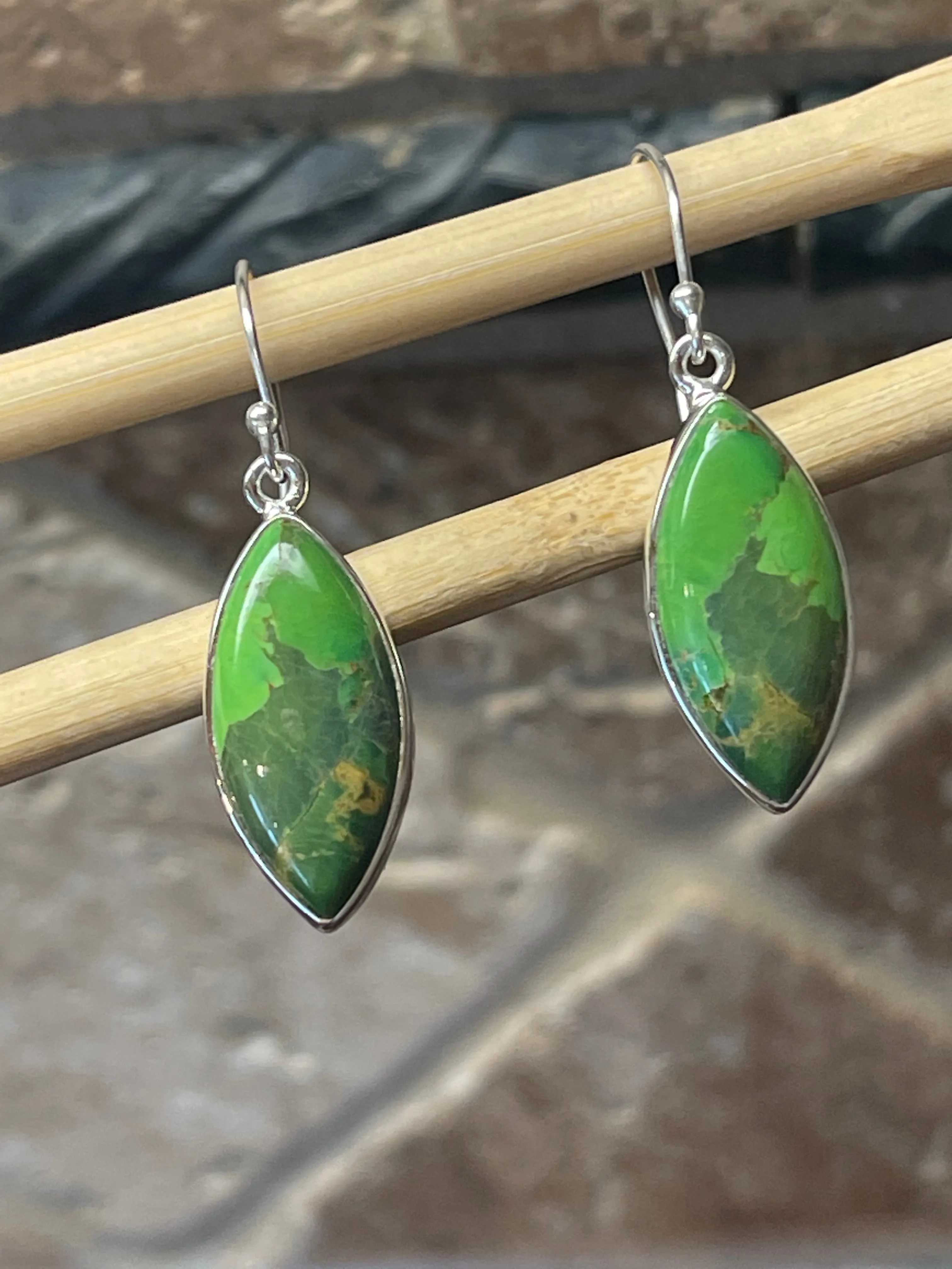 Gorgeous Green Turquoise 925 Solid Sterling Silver Earrings 40mm