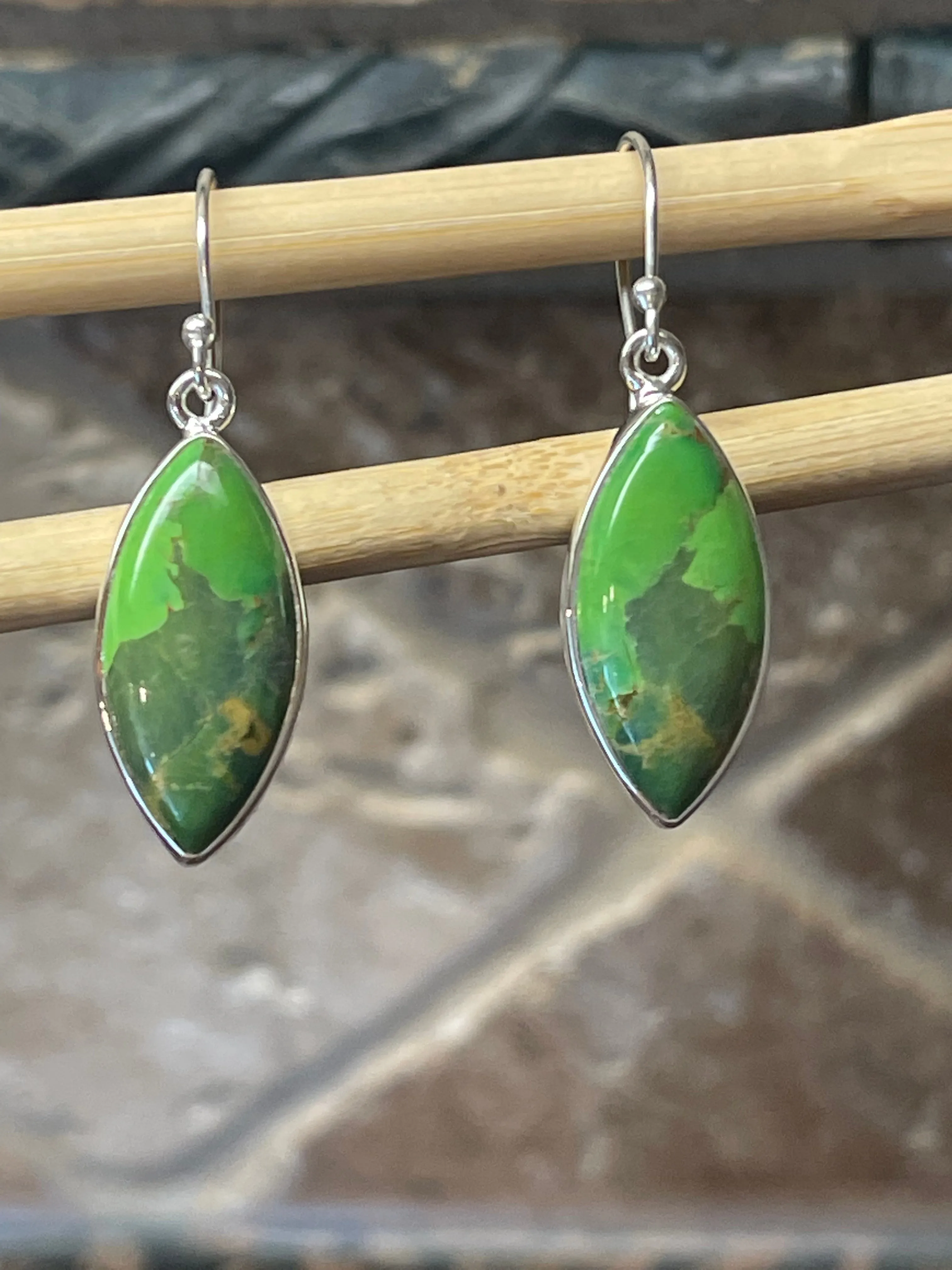 Gorgeous Green Turquoise 925 Solid Sterling Silver Earrings 40mm