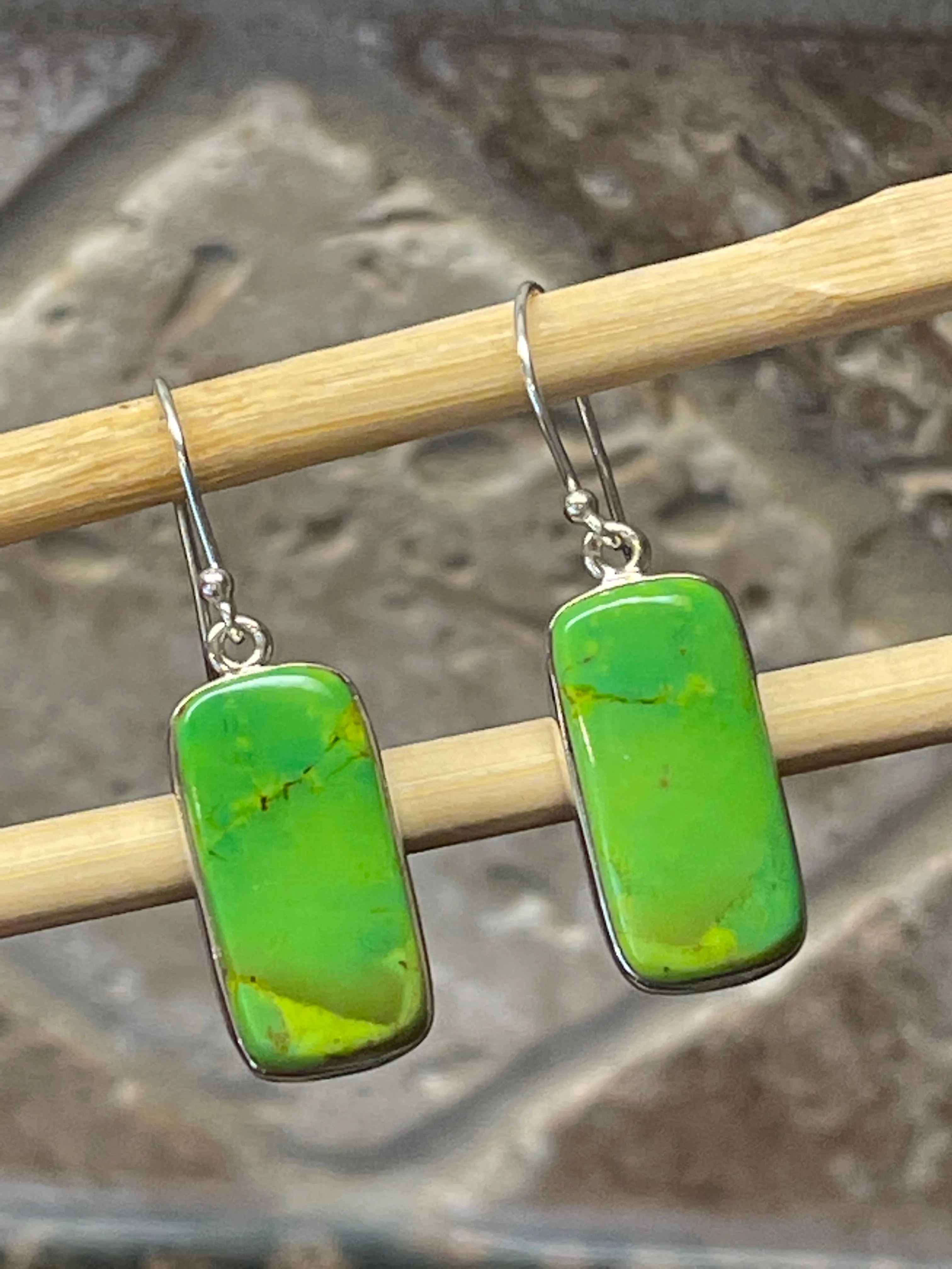 Gorgeous Green Turquoise 925 Solid Sterling Silver Earrings 40mm