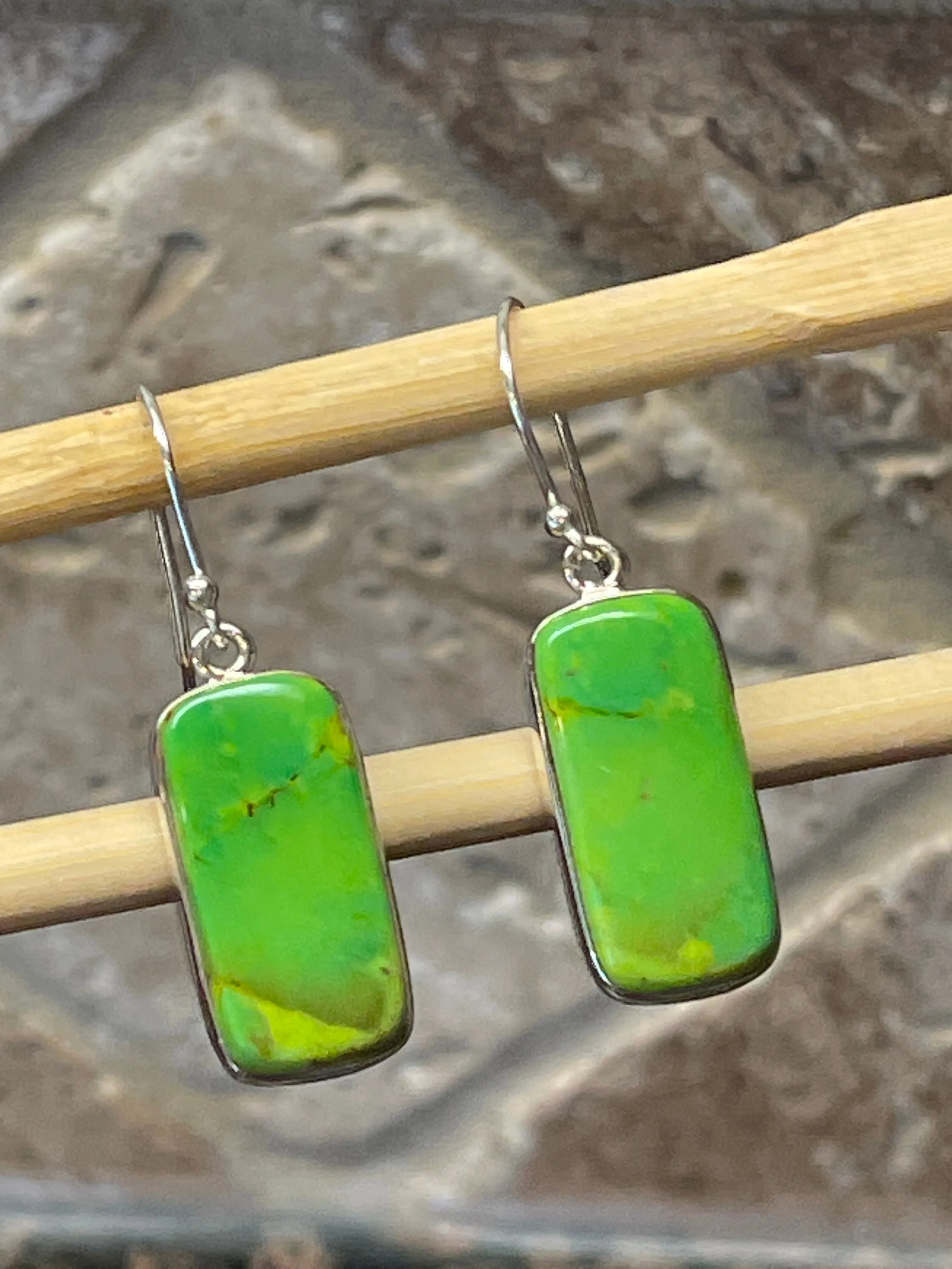 Gorgeous Green Turquoise 925 Solid Sterling Silver Earrings 40mm