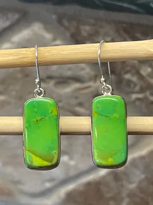Gorgeous Green Turquoise 925 Solid Sterling Silver Earrings 40mm