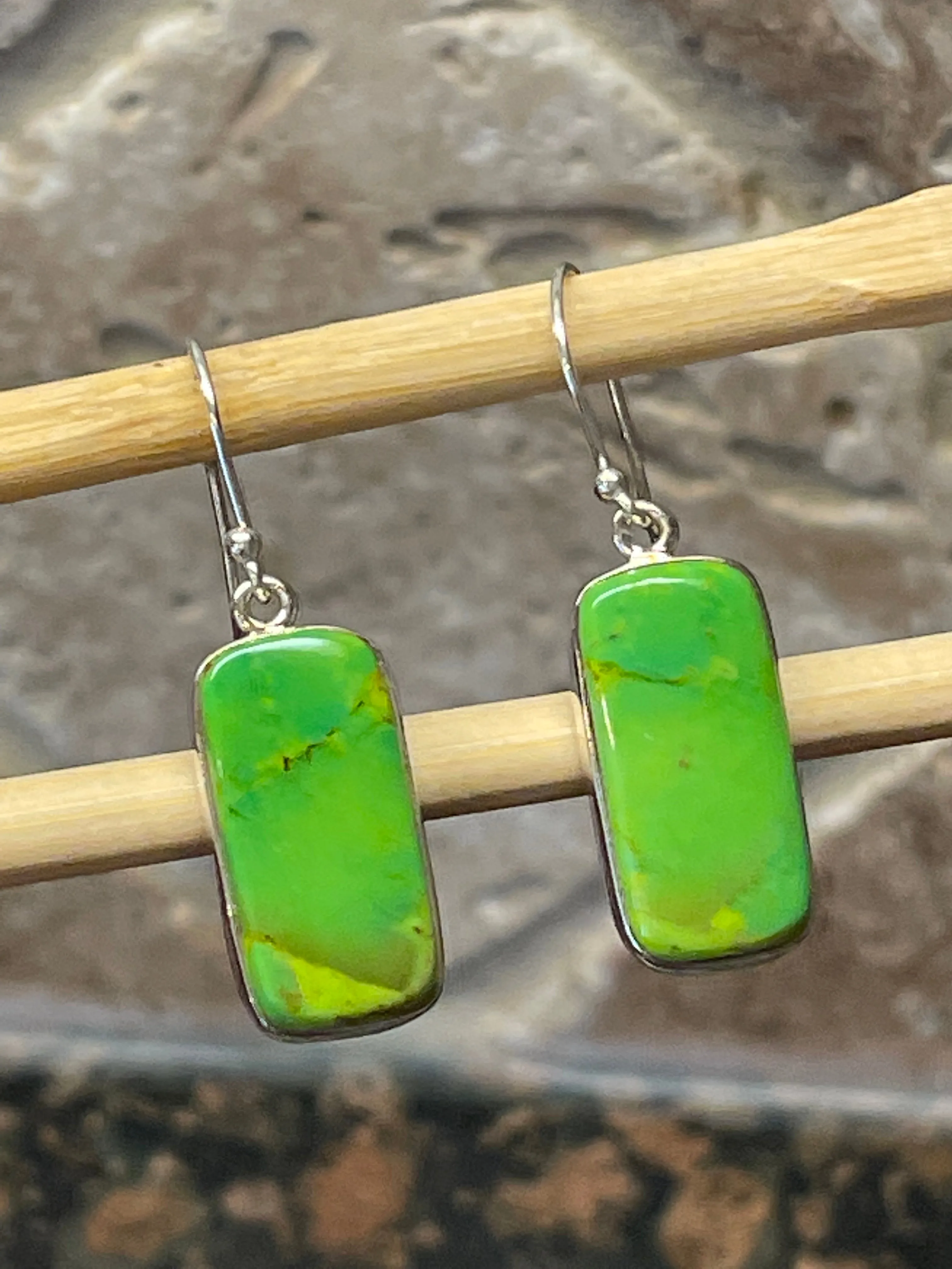 Gorgeous Green Turquoise 925 Solid Sterling Silver Earrings 40mm