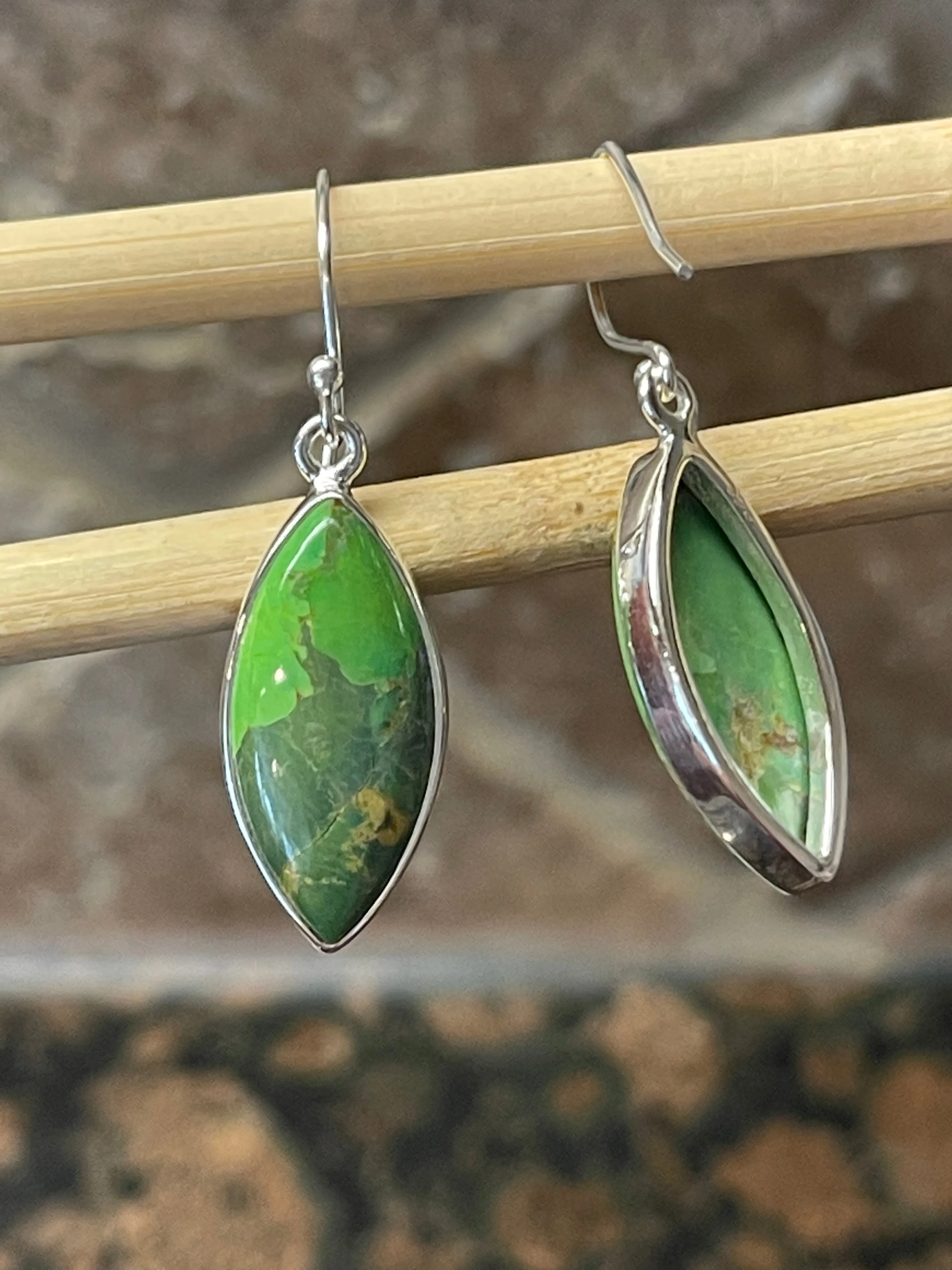 Gorgeous Green Turquoise 925 Solid Sterling Silver Earrings 40mm