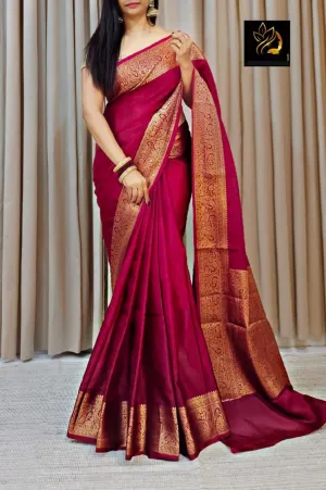Gorgeous Maroon Banarasi Soft Silk Saree
