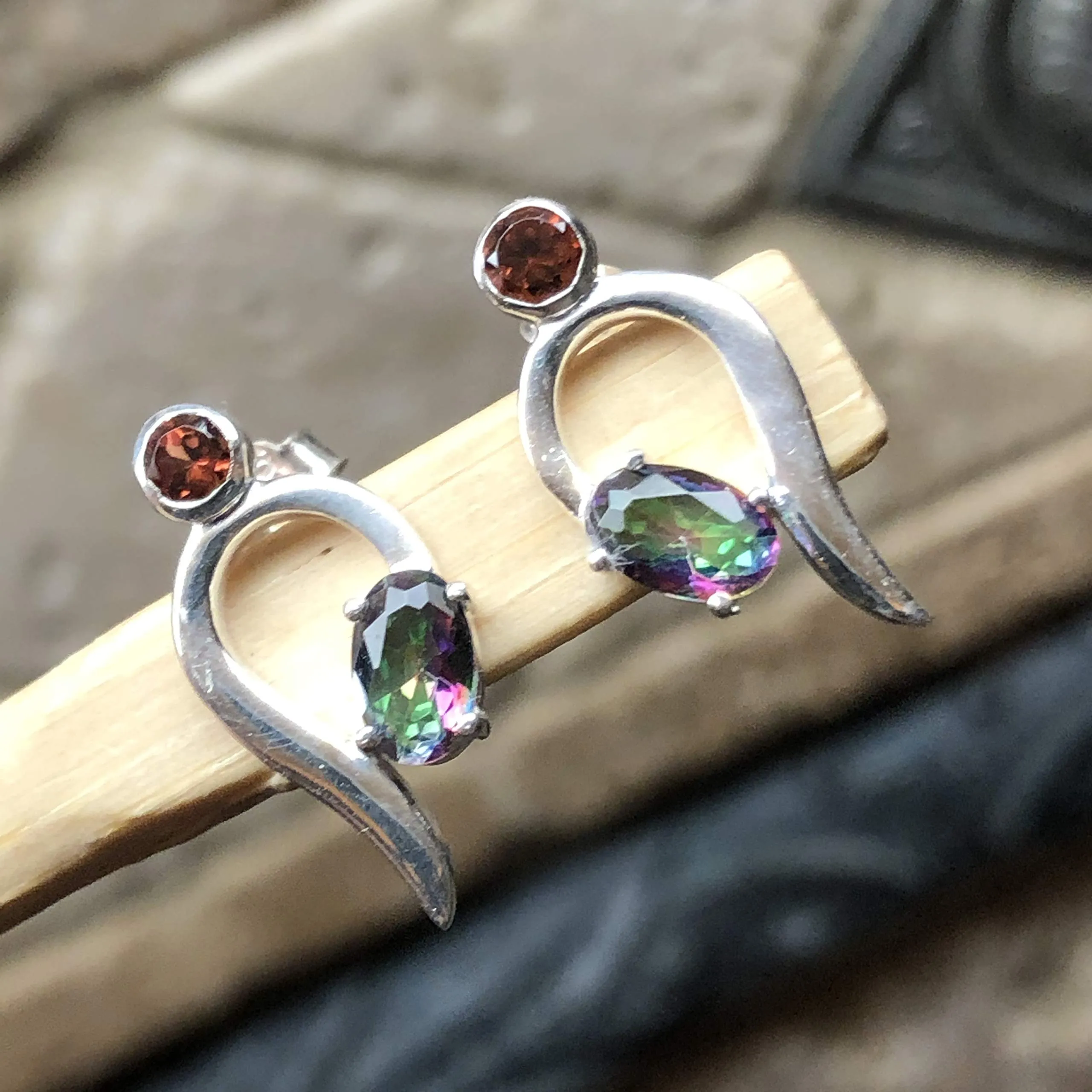Gorgeous Mystic Topaz 925 Solid Sterling Silver Earrings 17mm