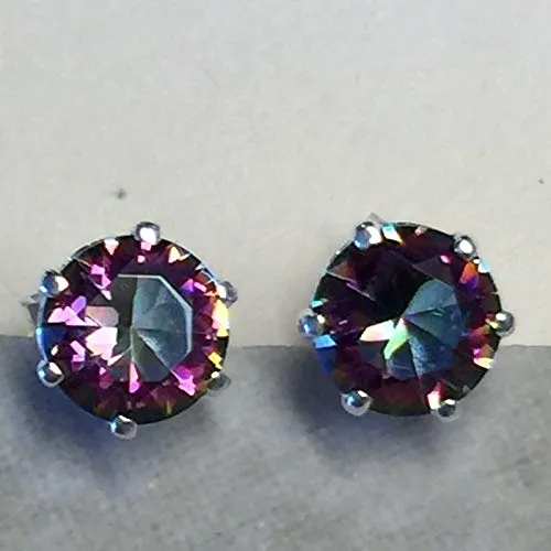 Gorgeous Mystic Topaz 925 Solid Sterling Silver Earrings 7mm