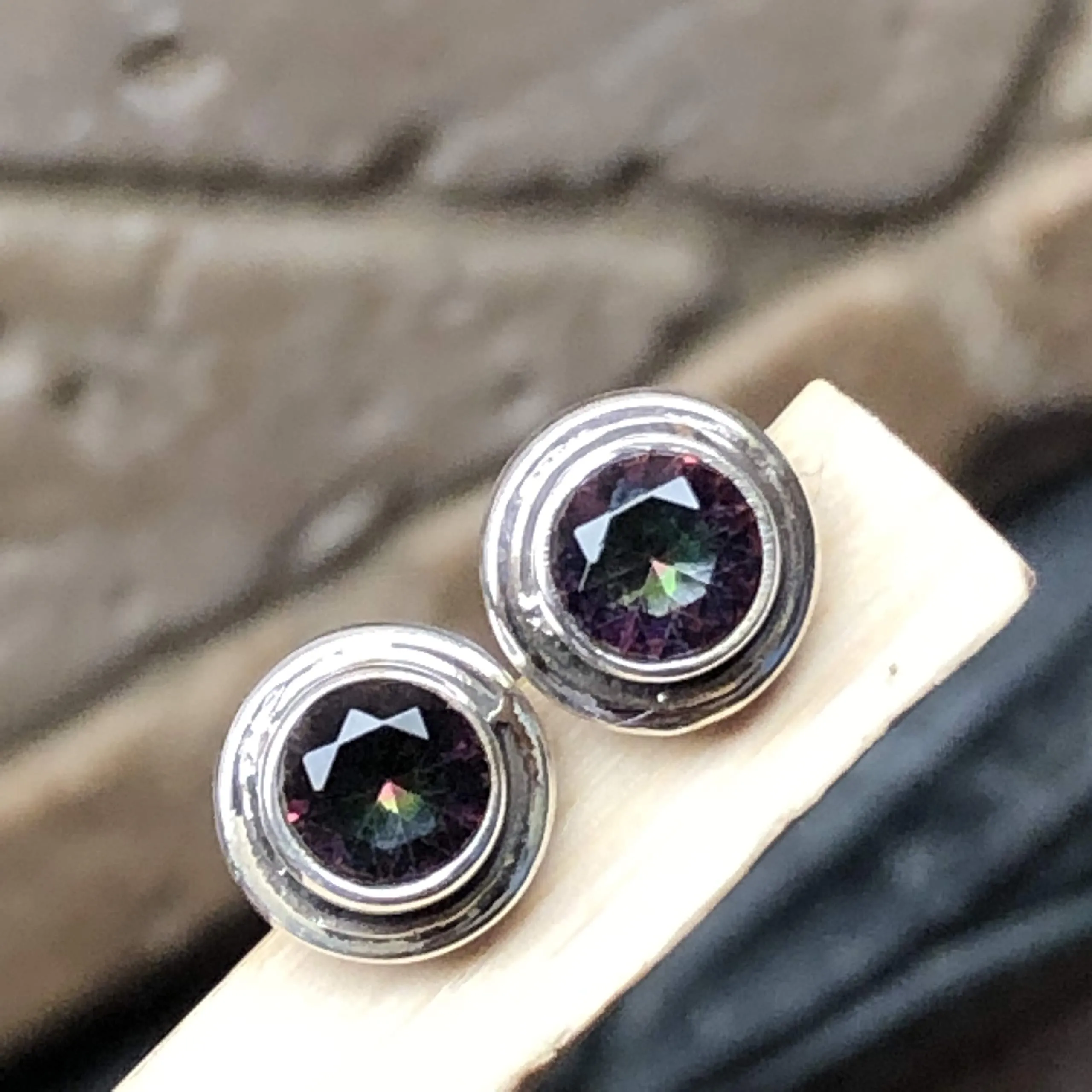 Gorgeous Mystic Topaz 925 Solid Sterling Silver Earrings 7mm
