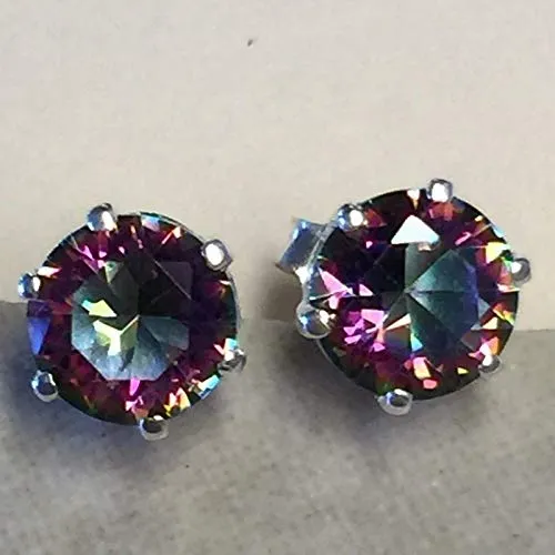Gorgeous Mystic Topaz 925 Solid Sterling Silver Earrings 7mm