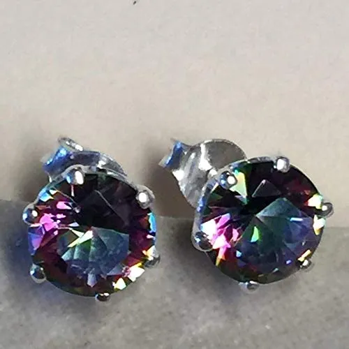 Gorgeous Mystic Topaz 925 Solid Sterling Silver Earrings 7mm