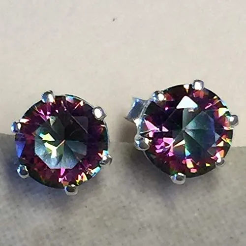 Gorgeous Mystic Topaz 925 Solid Sterling Silver Earrings 7mm