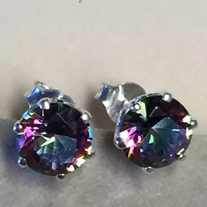 Gorgeous Mystic Topaz 925 Solid Sterling Silver Earrings 7mm