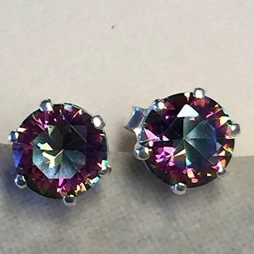 Gorgeous Mystic Topaz 925 Solid Sterling Silver Earrings 7mm