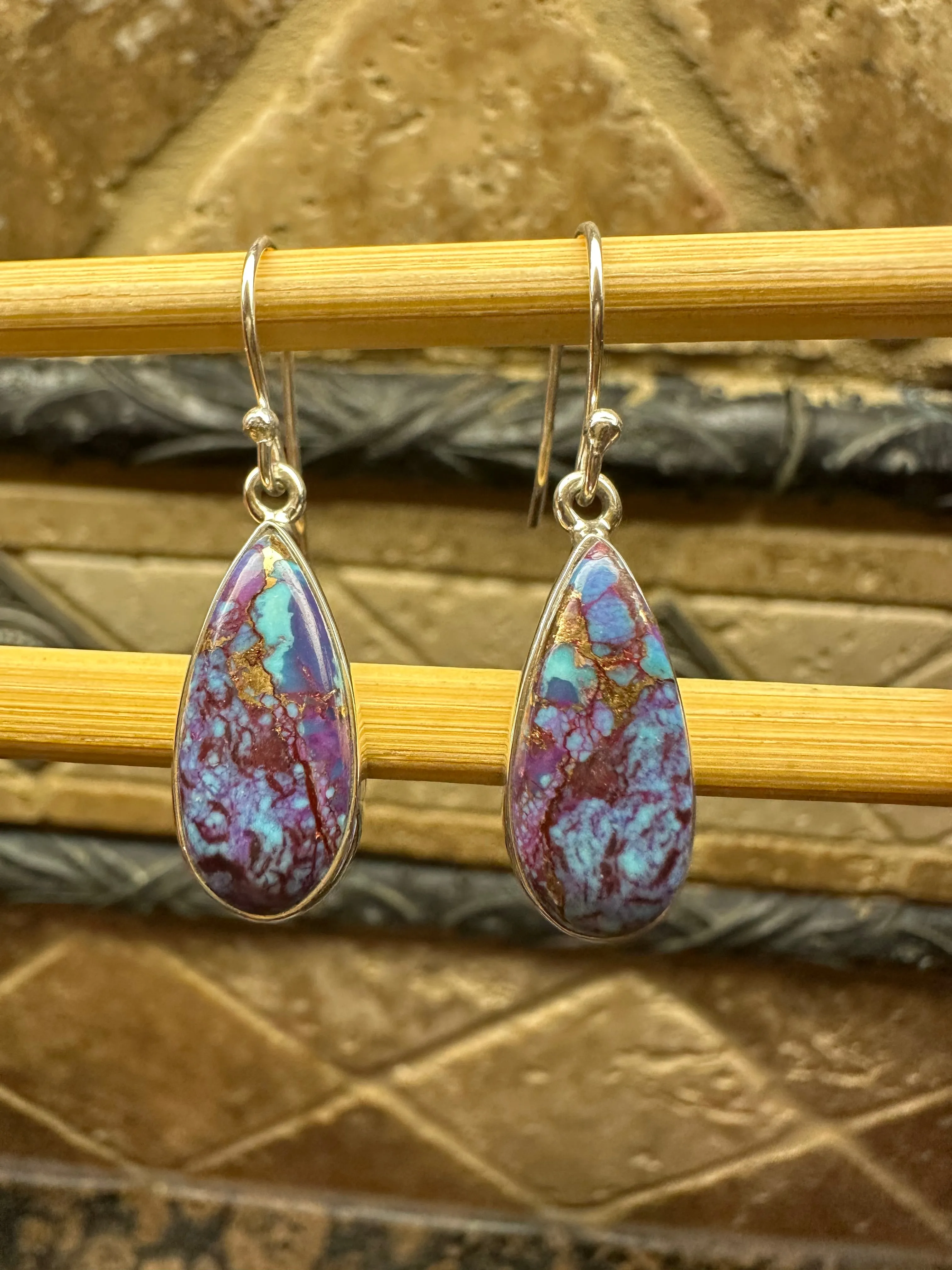 Gorgeous Purple Copper Turquoise 925 Solid Sterling Silver Earrings 25mm