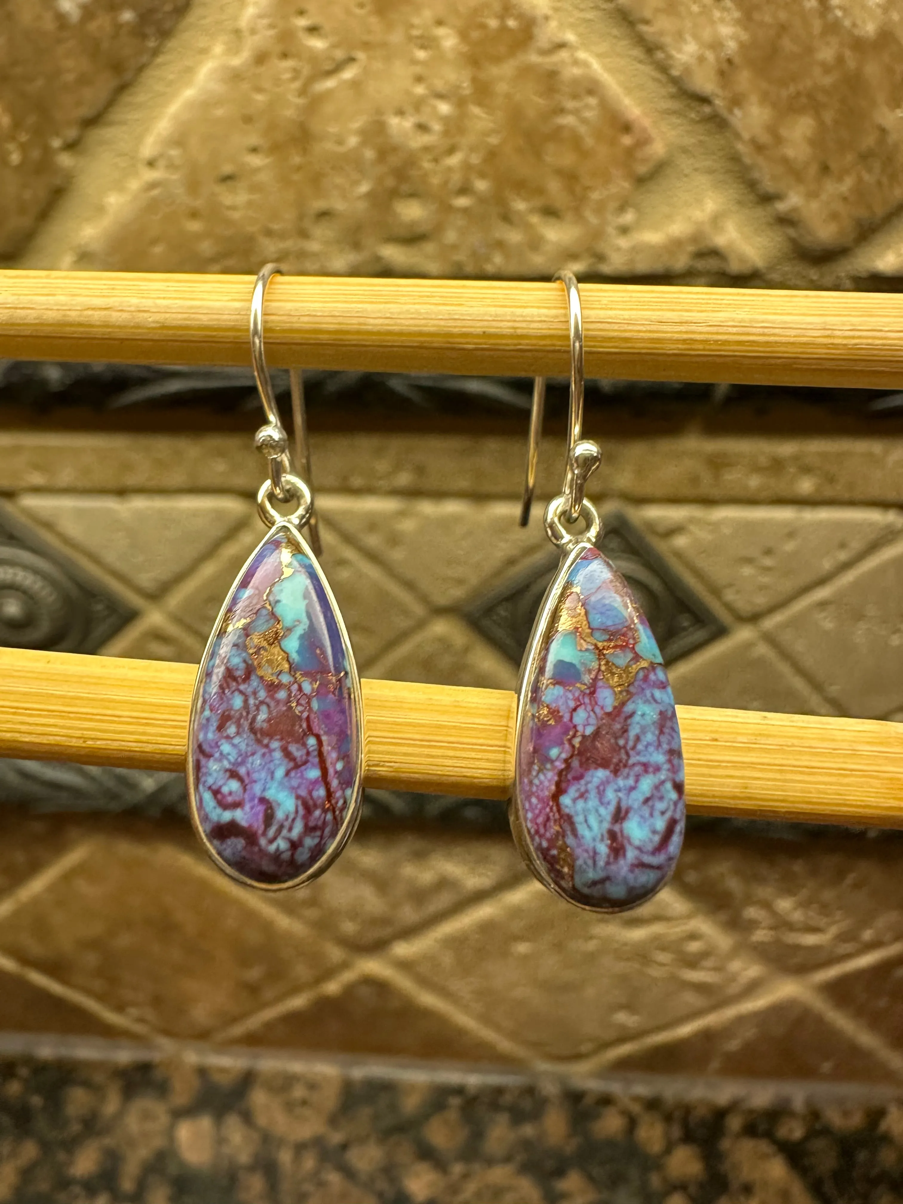 Gorgeous Purple Copper Turquoise 925 Solid Sterling Silver Earrings 25mm