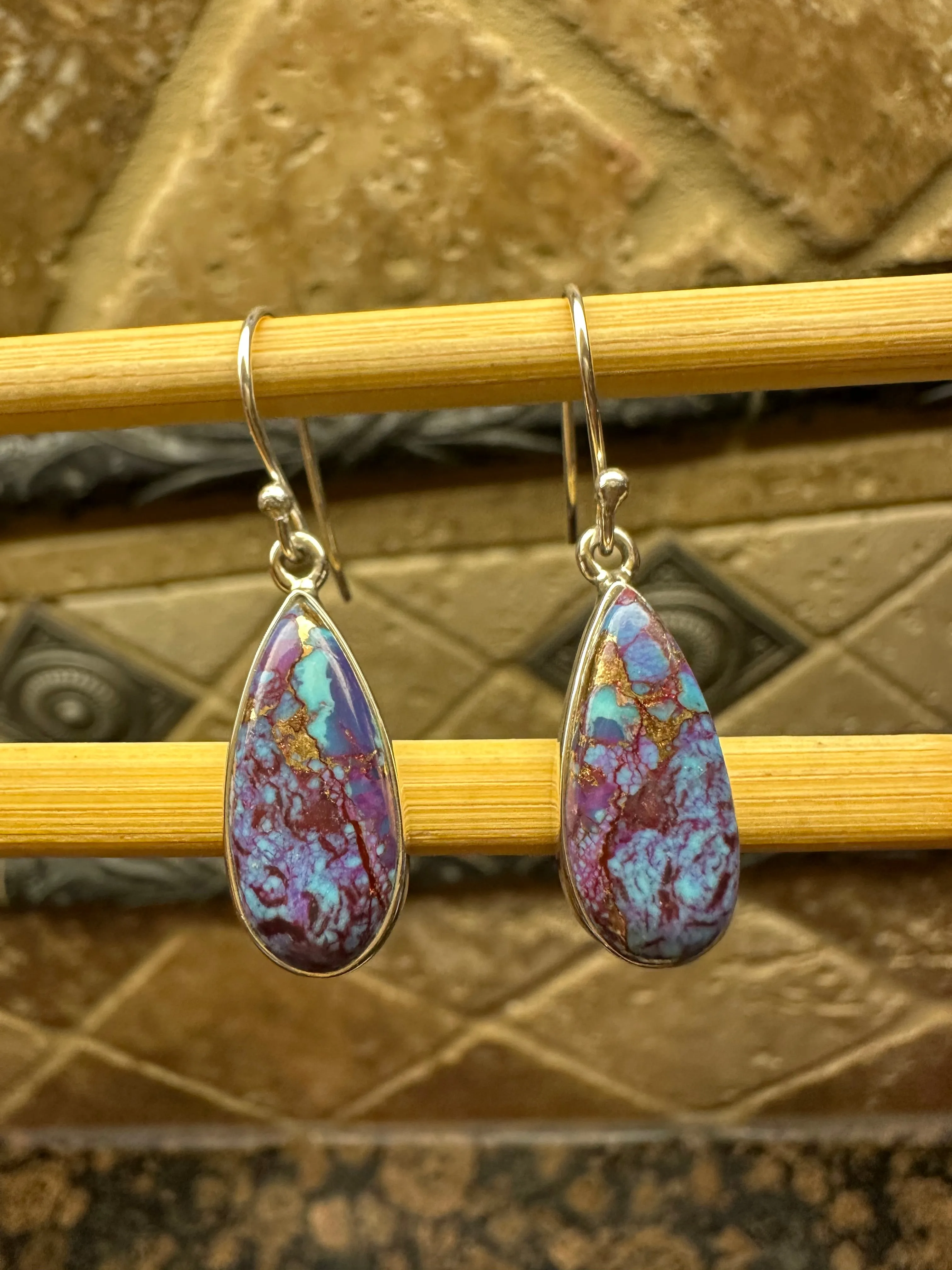 Gorgeous Purple Copper Turquoise 925 Solid Sterling Silver Earrings 25mm