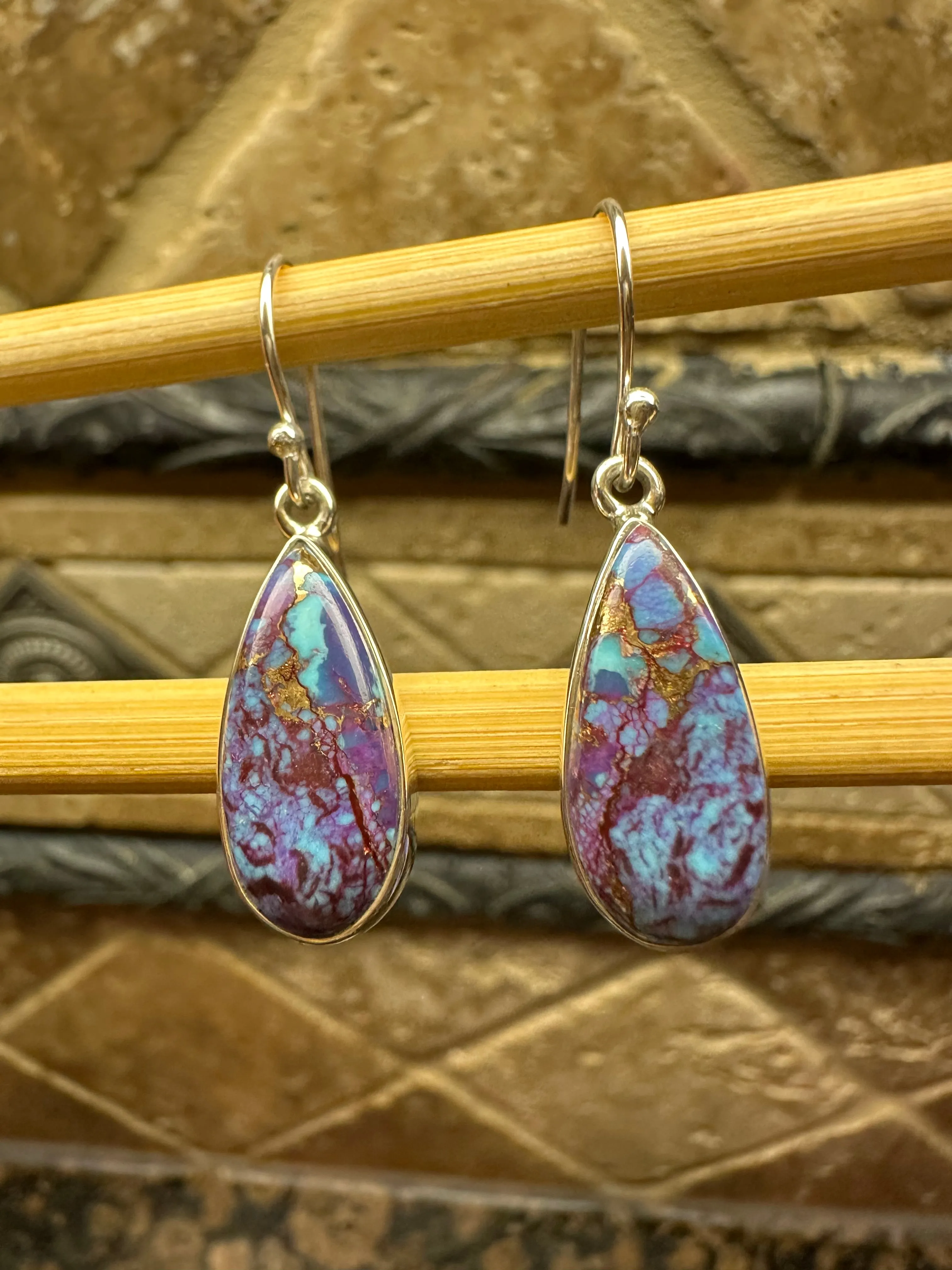 Gorgeous Purple Copper Turquoise 925 Solid Sterling Silver Earrings 25mm