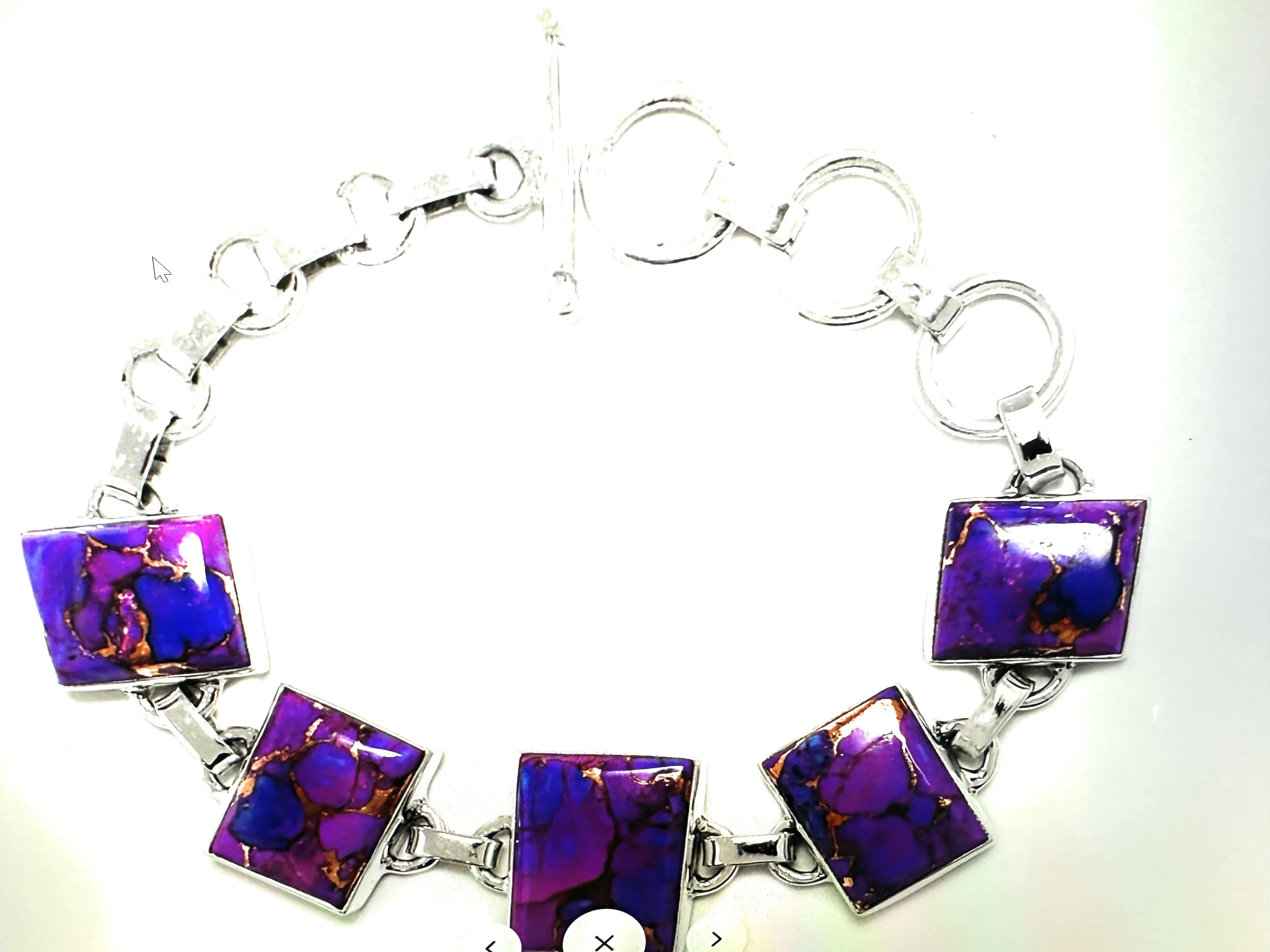 Gorgeous Purple Turquoise 925 Sterling Silver Bracelet 7" long