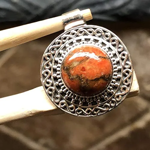 Gorgeous Red Mohave Copper Turquoise 925 Solid Sterling Silver Pendant 25mm