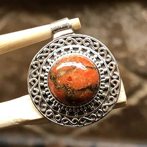 Gorgeous Red Mohave Copper Turquoise 925 Solid Sterling Silver Pendant 25mm