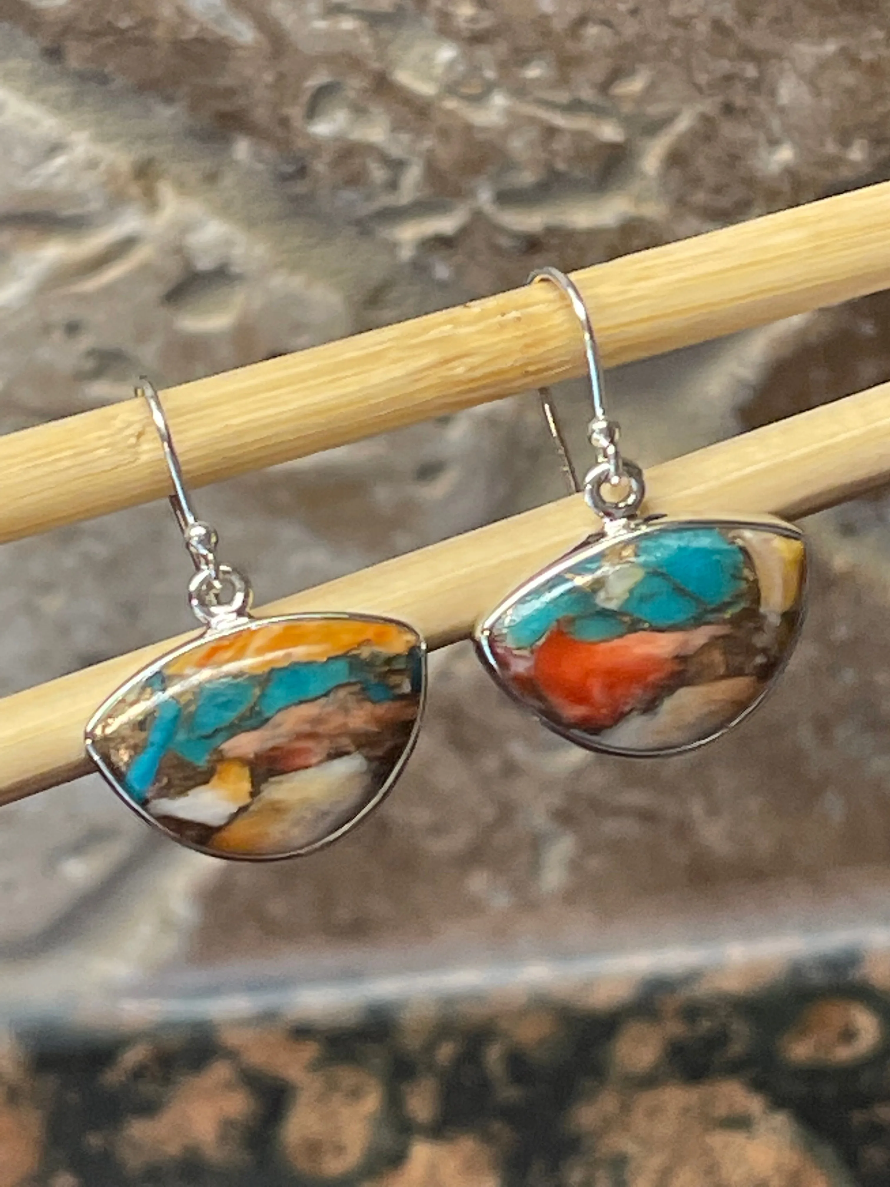 Gorgeous Spiny Oyster Arizona Turquoise 925 Solid Sterling Silver Earrings 27mm