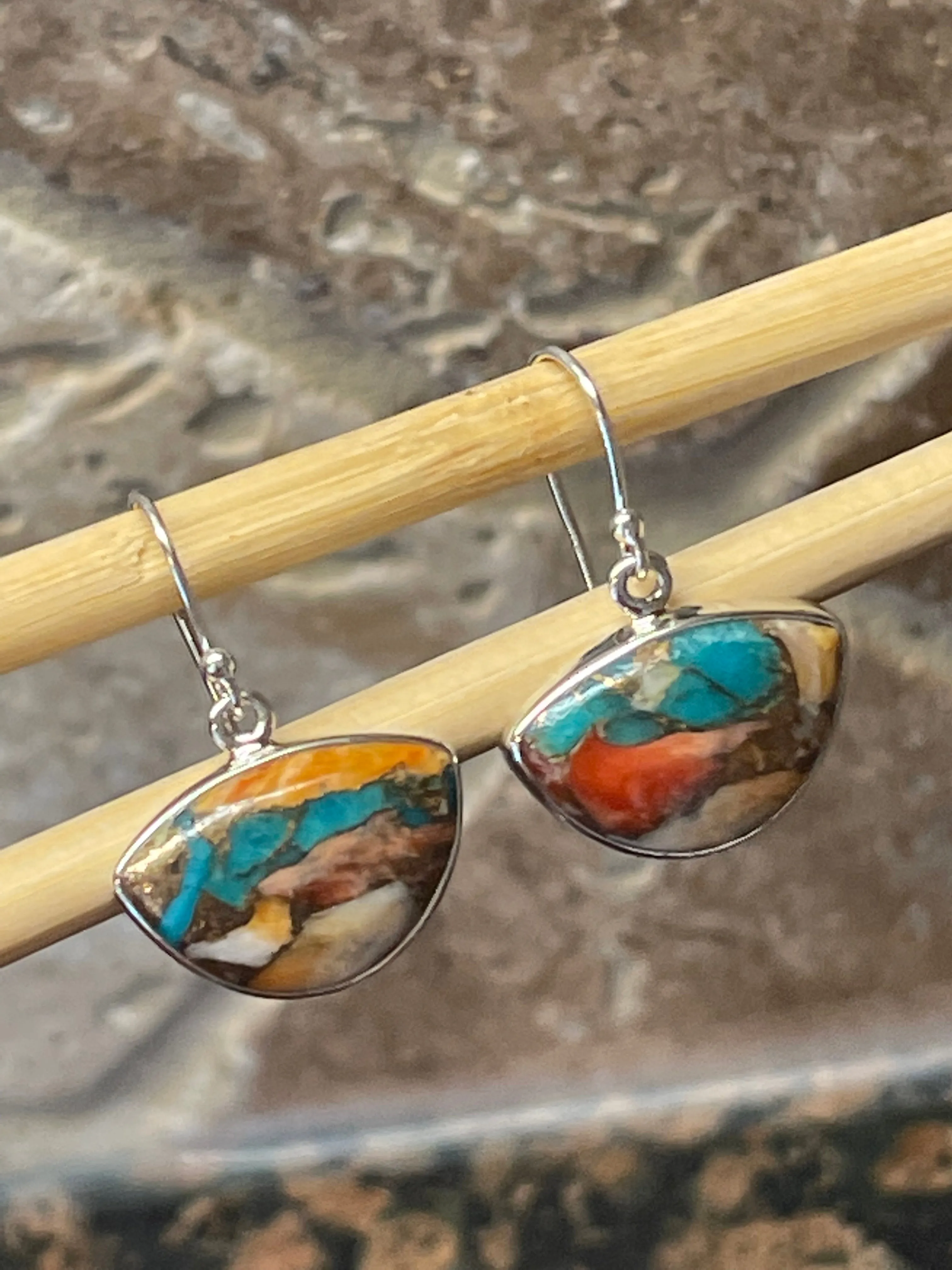 Gorgeous Spiny Oyster Arizona Turquoise 925 Solid Sterling Silver Earrings 27mm