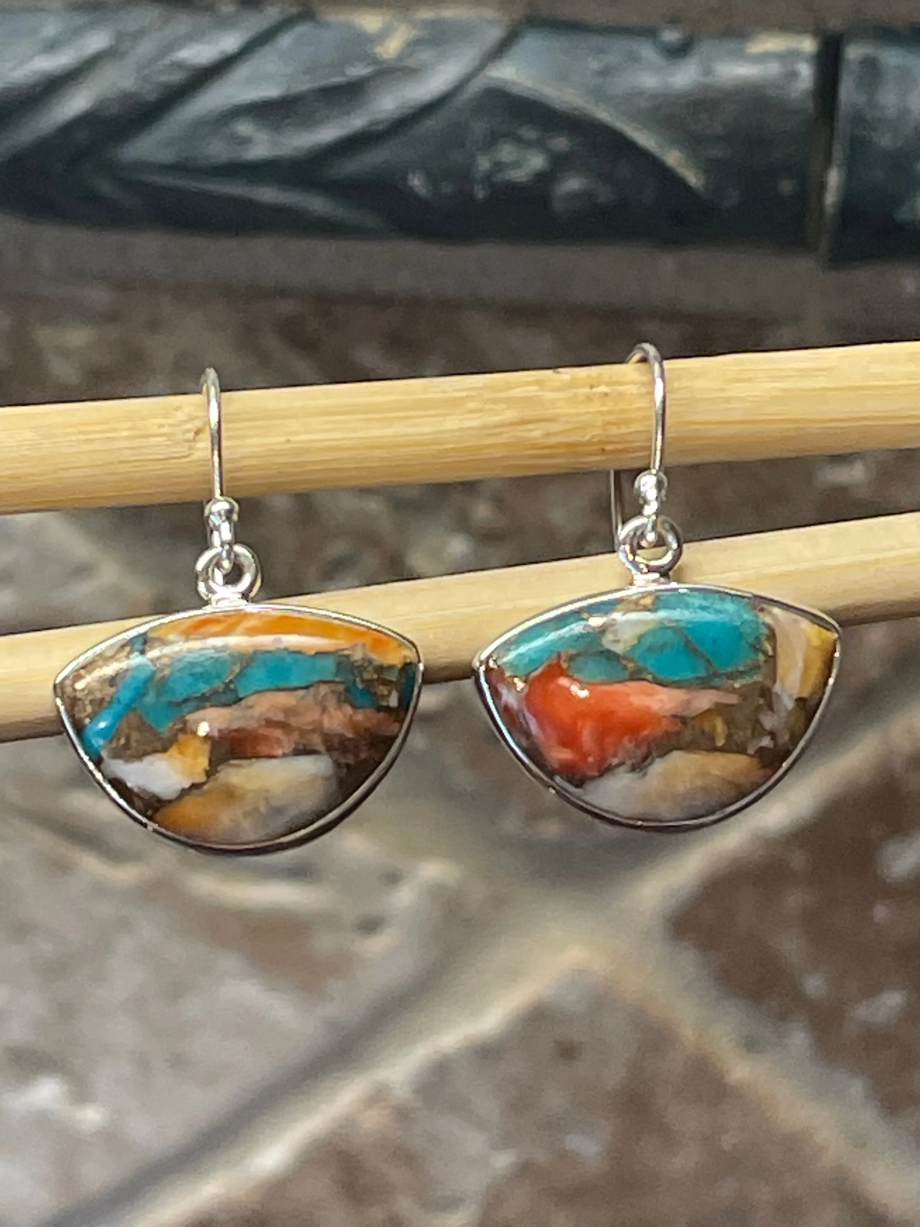 Gorgeous Spiny Oyster Arizona Turquoise 925 Solid Sterling Silver Earrings 27mm