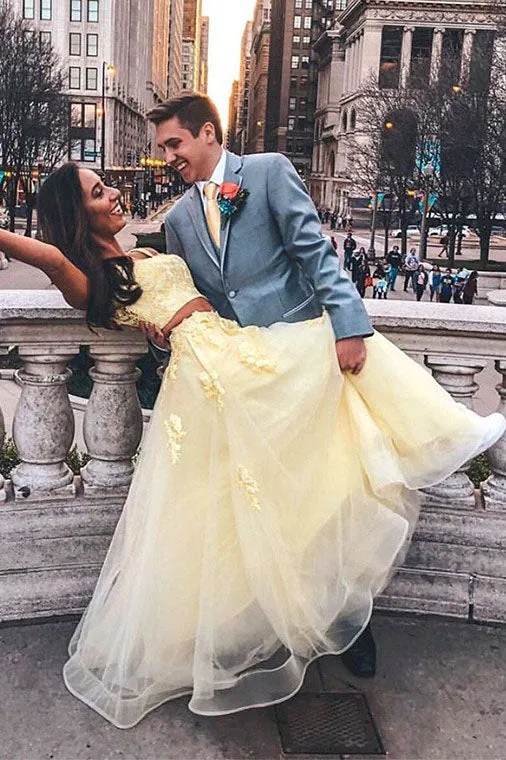 Gorgeous Two Piece Square Long Prom Dresses Appliques OHC153