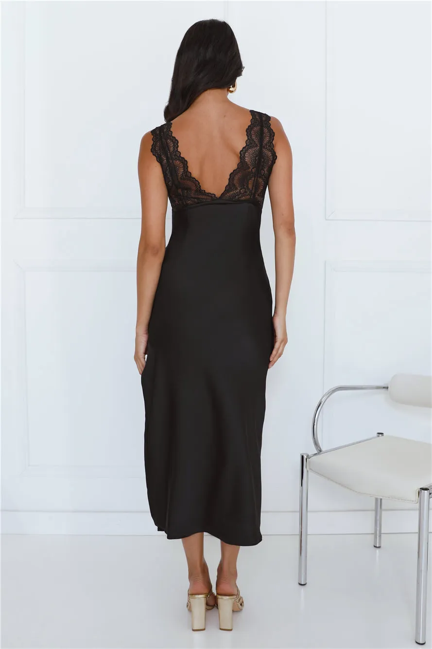 Gorgeous Vision Satin Lace Maxi Dress Black