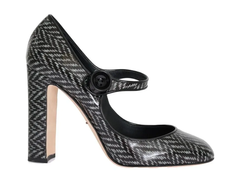 Gray Black Pattern Leather Pumps