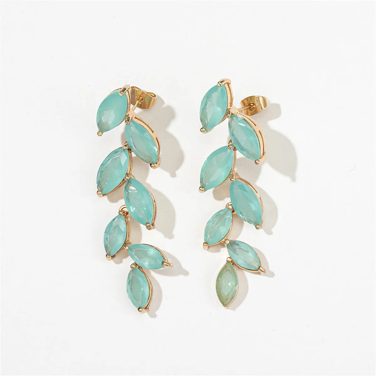 Green Crystal & 18K Gold-Plated Leaves Drop Earrings