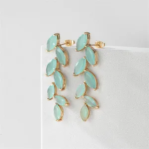 Green Crystal & 18K Gold-Plated Leaves Drop Earrings