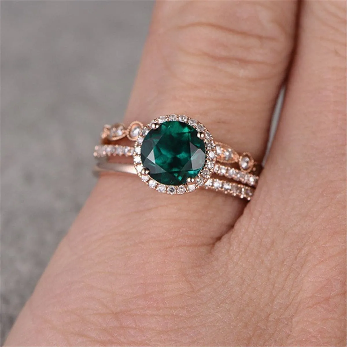 Green Crystal & Cubic Zirconia Ring Set