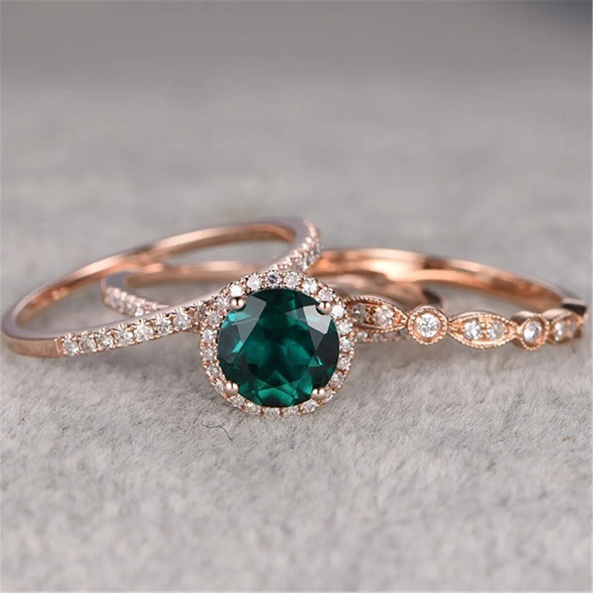Green Crystal & Cubic Zirconia Ring Set