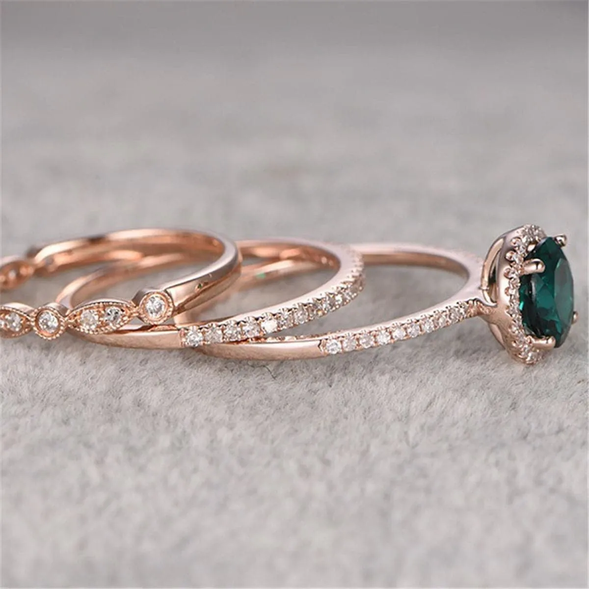 Green Crystal & Cubic Zirconia Ring Set