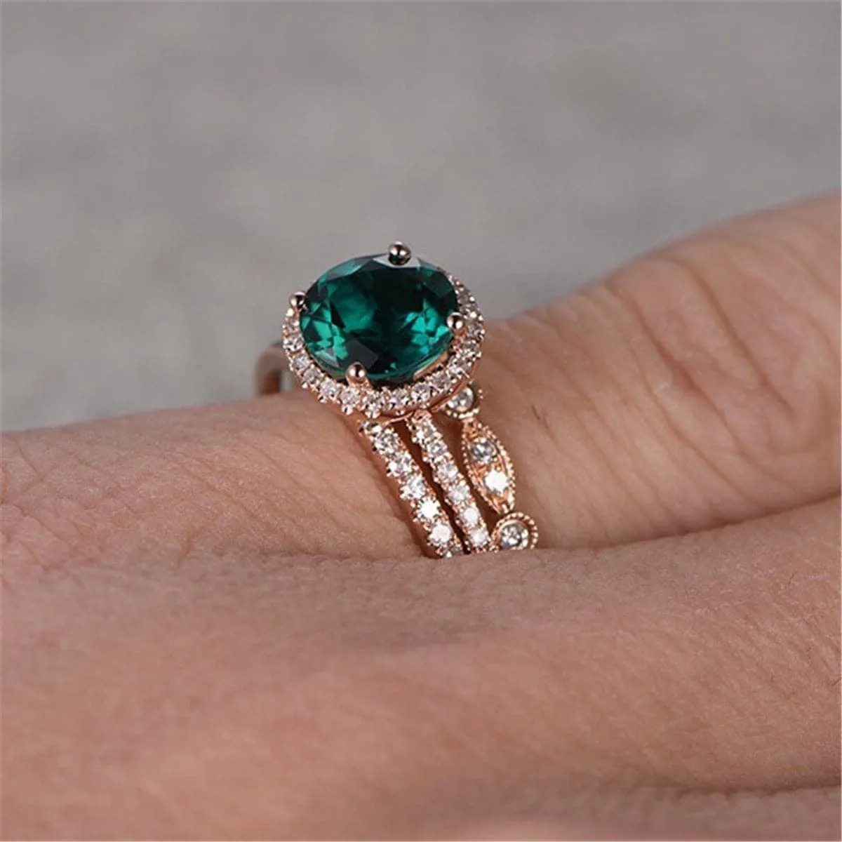 Green Crystal & Cubic Zirconia Ring Set