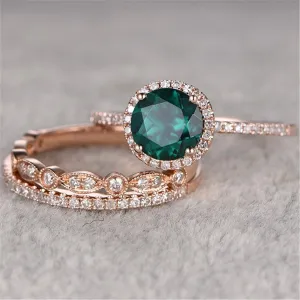 Green Crystal & Cubic Zirconia Ring Set