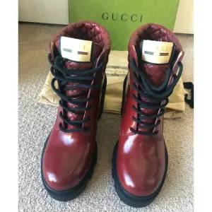 Gucci Leather Trip Boots in Garnet Red