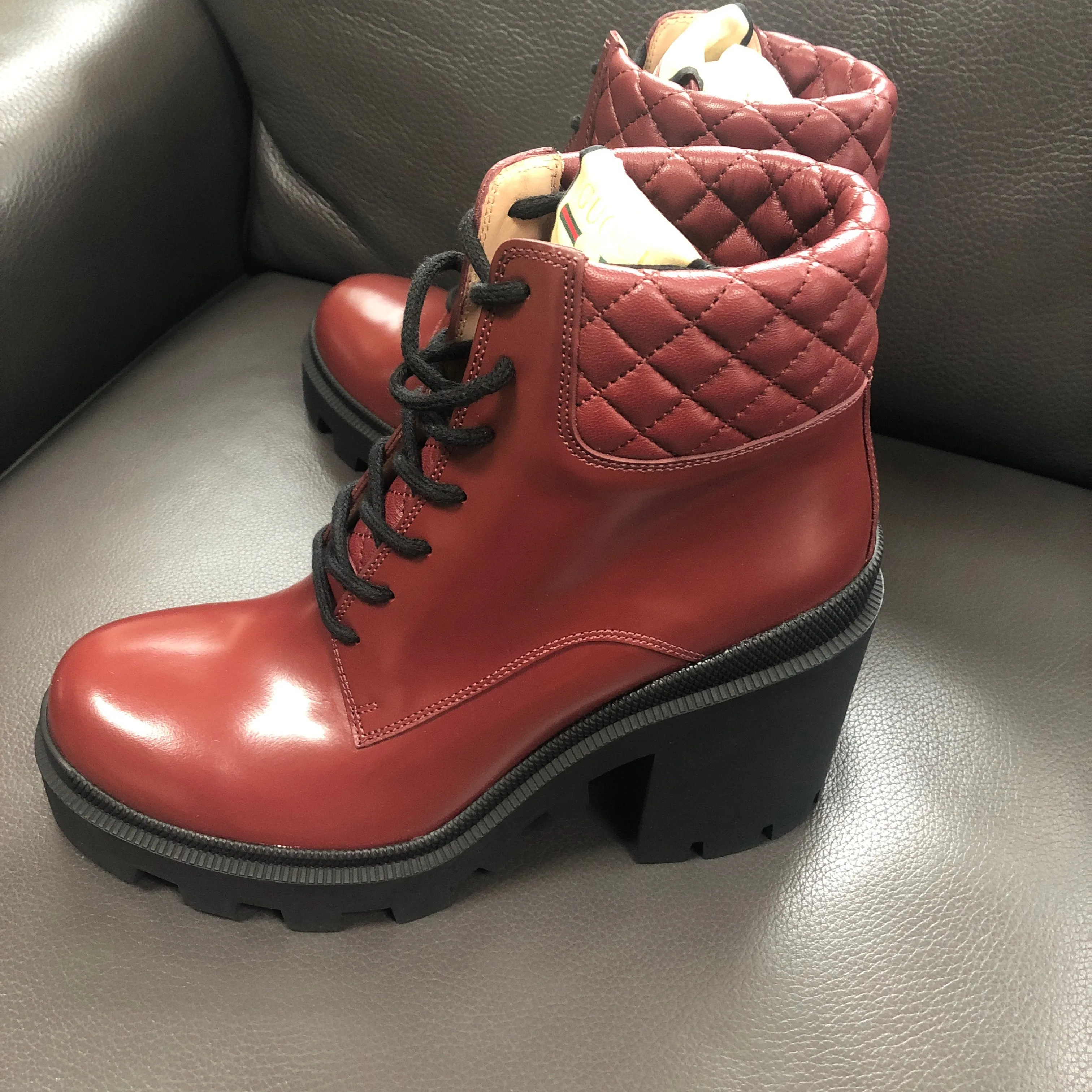 Gucci Leather Trip Boots in Garnet Red